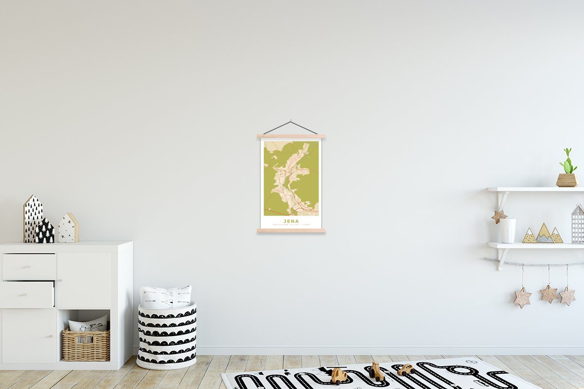 MuchoWow Poster Karte - Vintage Magnetisch Textilposter Wohnzimmer, (1 Posterleiste, - - St), Stadtplan Bilderleiste, für Jena Karte, 