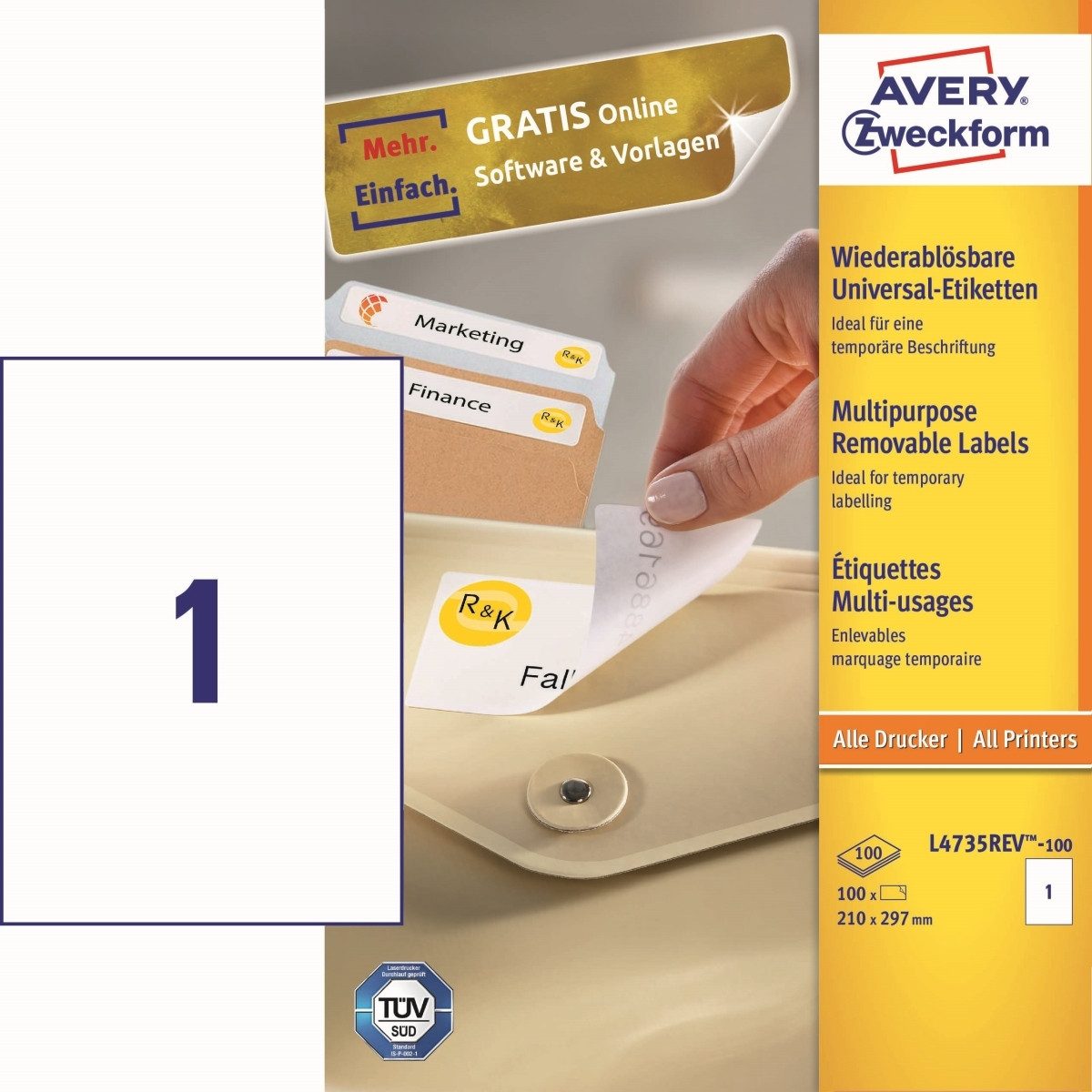 Etiketten Universal-Etiketten 210x297 mm 100 Blatt/100 Etiketten weiß