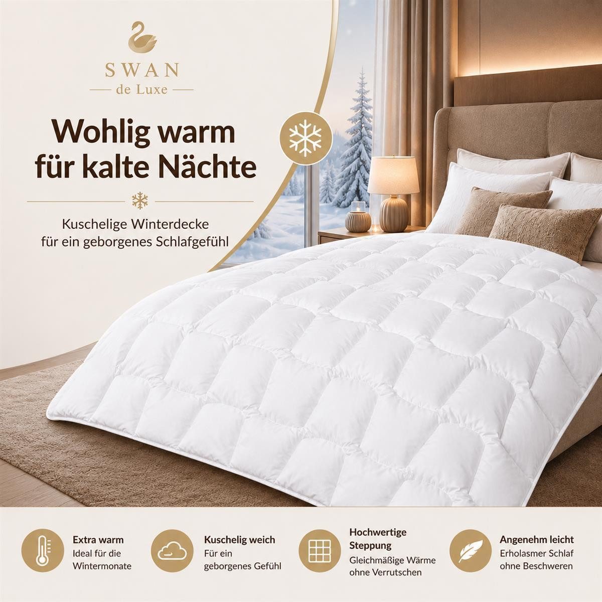 SEI Design Microfaserbettdecke SWAN de Luxe Winterbettdecke 135x200 Perkal vegan, Füllung: 100% Polyester, Bezug: 100% Baumwolle, Vegane Alternative zu Daunen