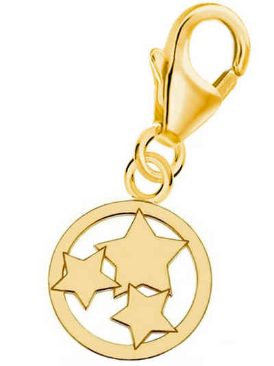 Goldene Hufeisen Charm-Einhänger Karabiner Charm Sterne Rund 925 Sterling Silber Vergoldet (1 Stück, inkl. Schmuckbox), Gelbgold überzogen