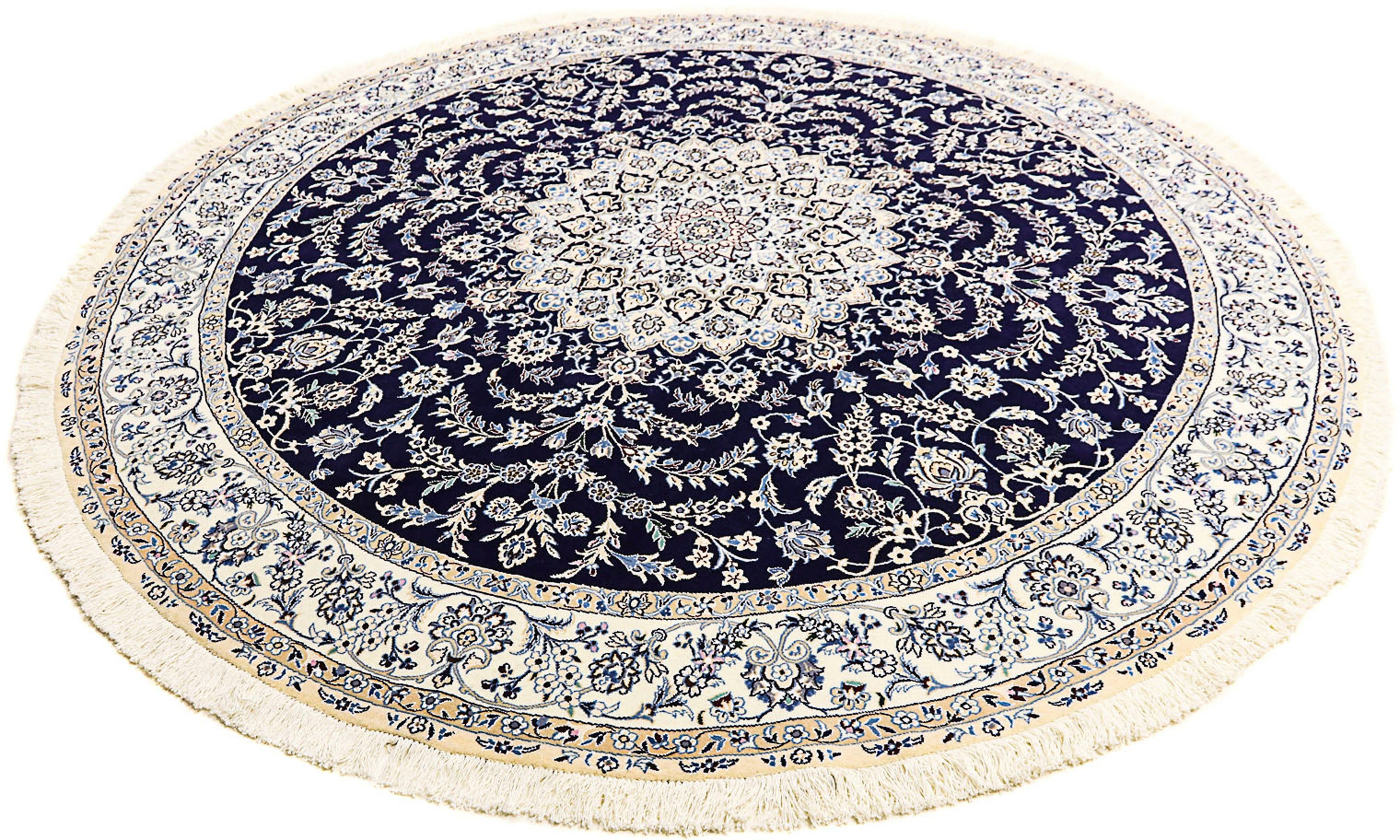 Orientteppich Perser - Nain - Royal rund - 260 x 260 cm - dunkelblau, morgenland, rund, Höhe: 10 mm, Wohnzimmer, Handgeknüpft, Einzelstück mit Zertifikat