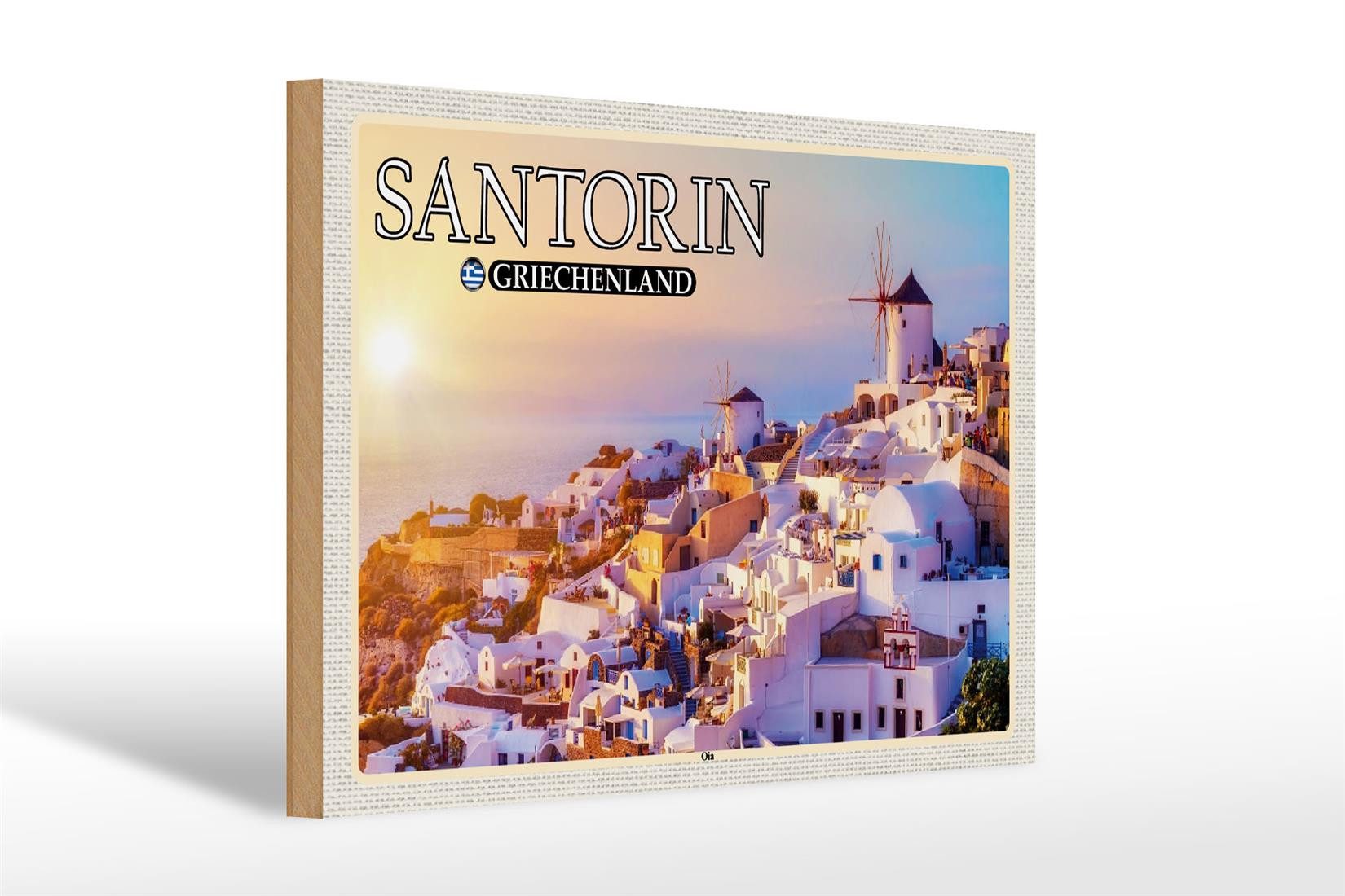 Femer GmbH Holzbild Reise 30x20cm Santorin Griechenland Oia Küstendorf Deko, (1 St), Glatte Holzfaserplatte (MDF), vorn beschichtet
