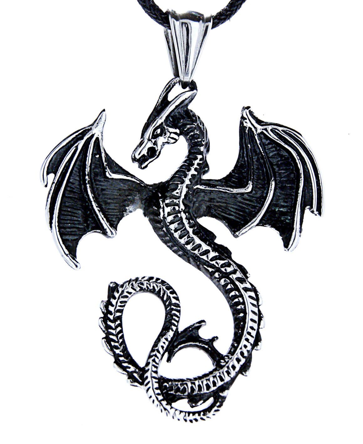 Kiss of Leather Kettenanhänger großer Drachen aus Edelstahl Drache Dragon