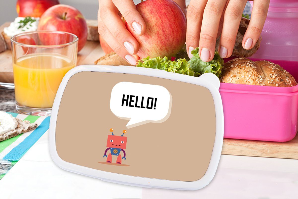 Kunststoff Snackbox, Zahnrad Kunststoff, Lunchbox Brotbox Kinder, MuchoWow (2-tlg), Zitate - Kinder, - Erwachsene, für - Hallo! Roboter - rosa Mädchen, Sprichwörter Brotdose -
