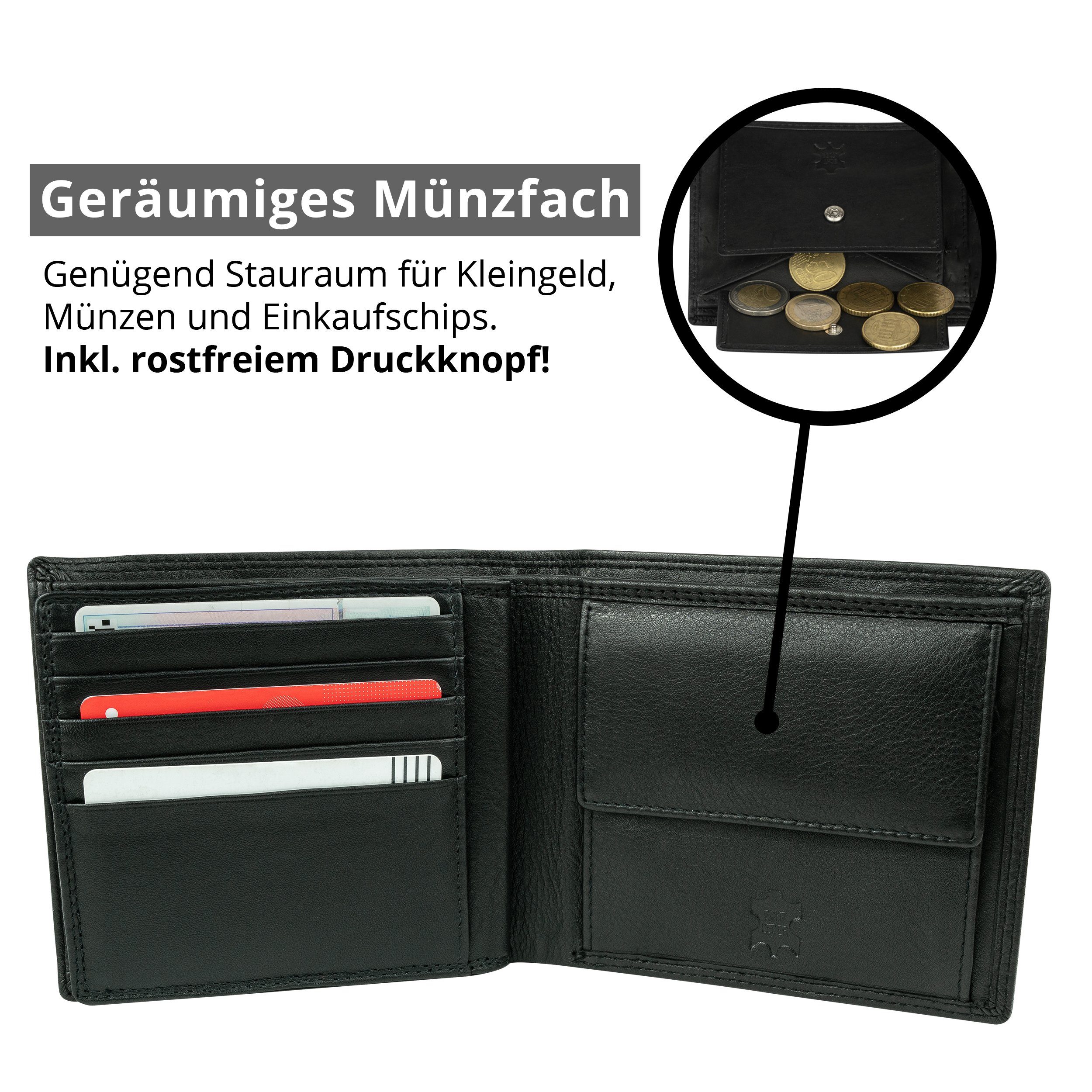 (querformat), 100% Echt-Leder, Geldbörse Geschenkbox RFID-/NFC-Schutz, Premium GN100 Portemonnaie Nappa MOKIES Nappa-Leder, Herren
