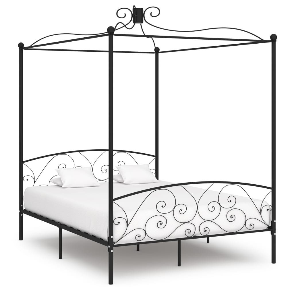 vidaXL Himmelbett 160 x 200 cm Himmelbett-Gestell Schwarz Metall 160x200 cm Bett Bettrah