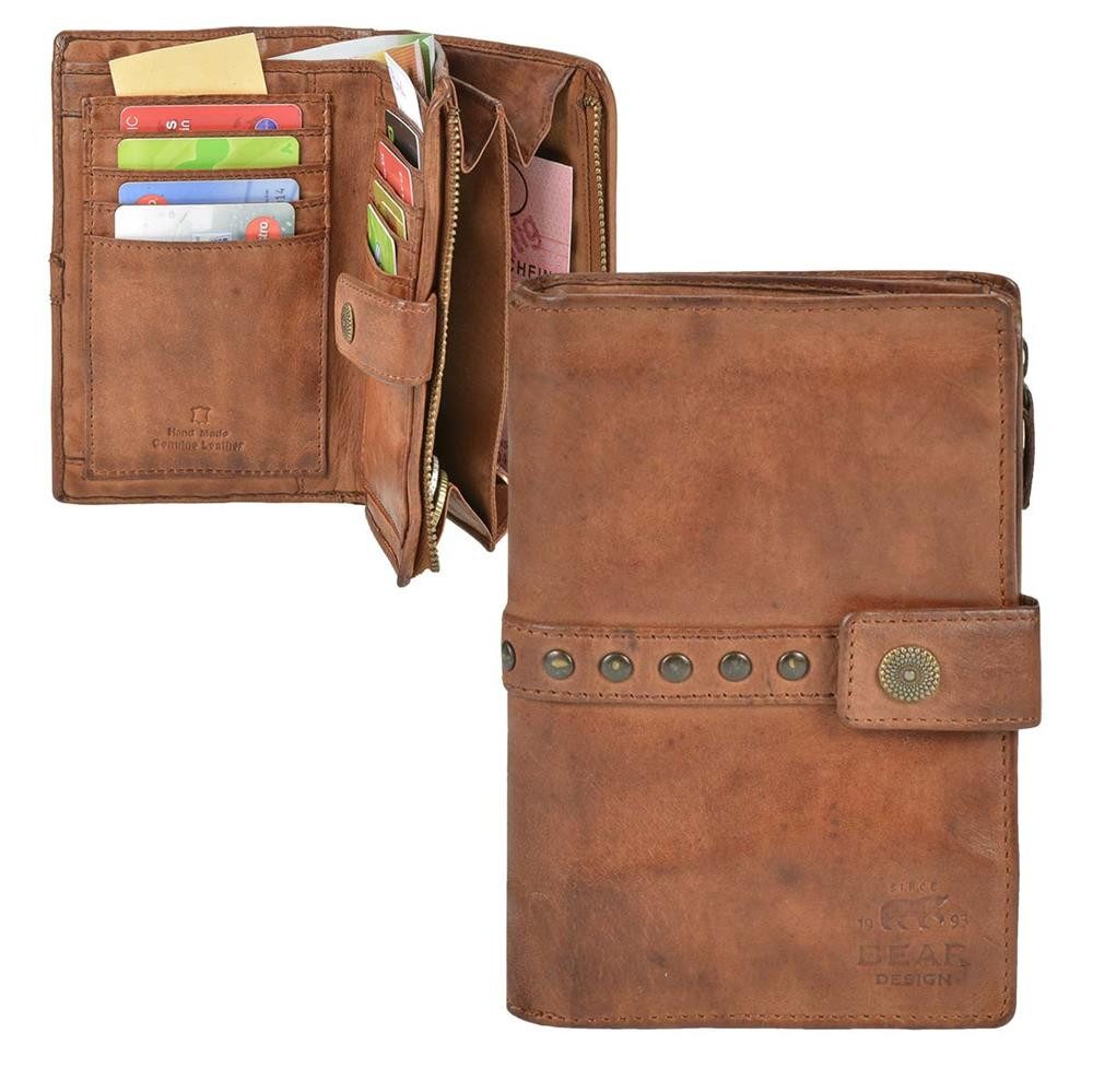 Bear Design Geldbörse "Sanne" Cow Lavato Leder, Damenbörse, Portemonnaie, Leder in cognac braun, 8 Kartenfächer