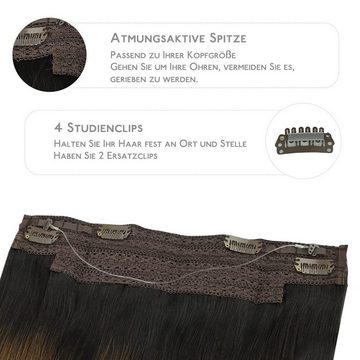 Wennalife Echthaar-Extension verlängerungen,Halo-Haar,natürliches Schwarz gemischtes Kastanienbraun