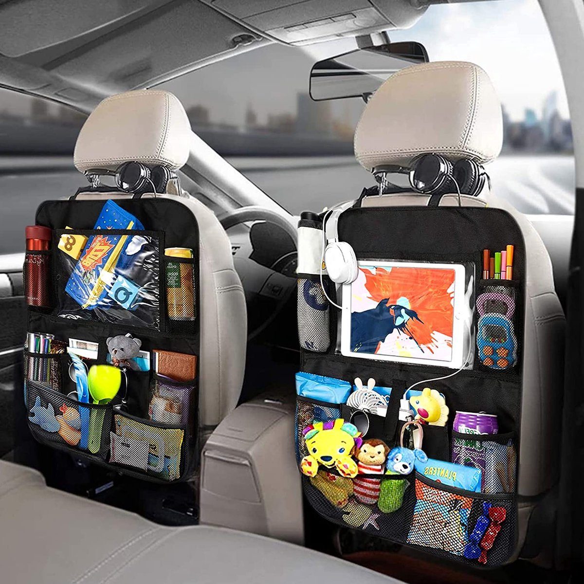 BOTC Rücksitzorganizer Autositz-Aufbewahrungstasche mit mehreren Fächern  (Autositzschutz, Waterproof Car Seat Back Seat Organizer), Autositz-Rückenlehnenschutz  für Kinder mit 10-Zoll-iPad/Tablet-Tasche