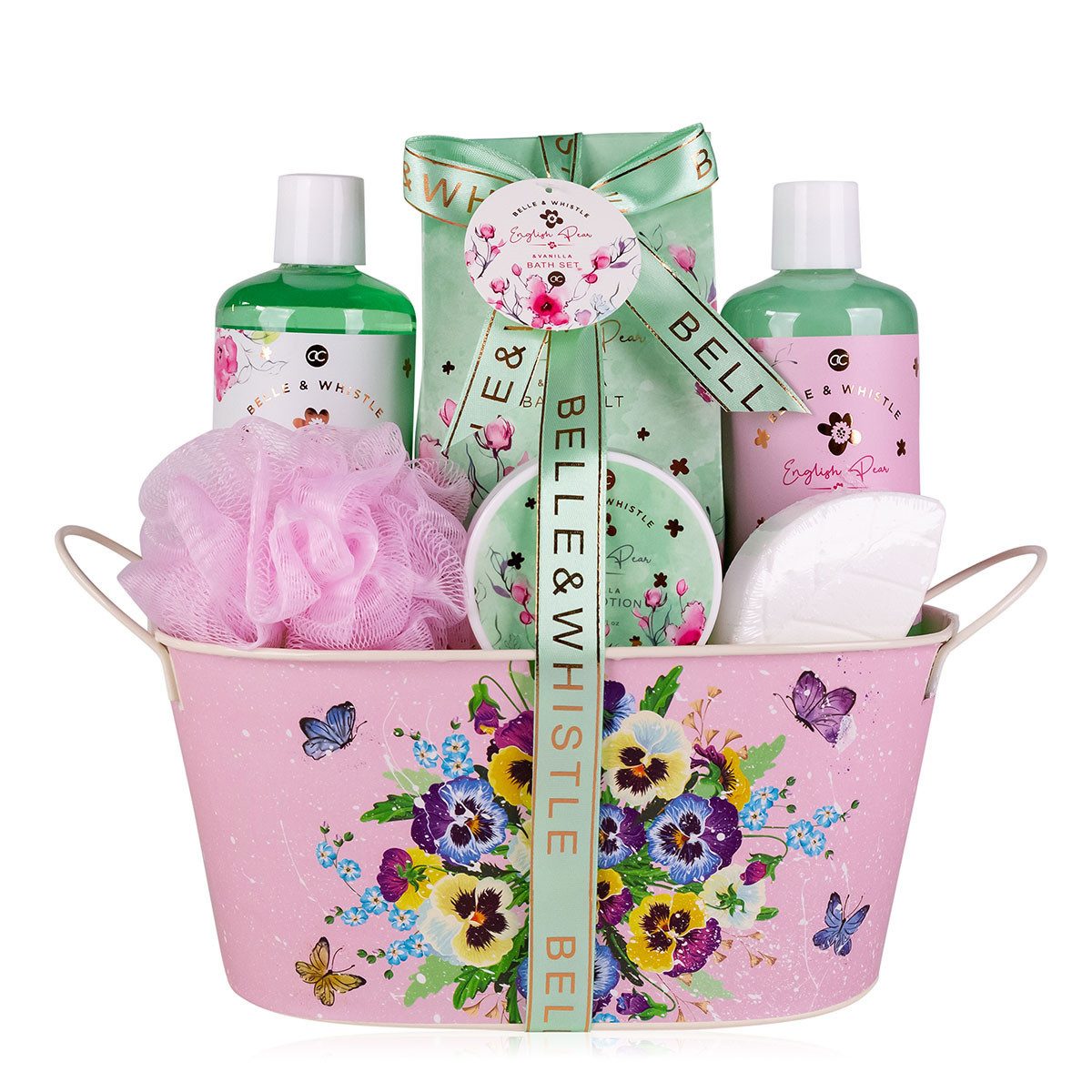 ACCENTRA Hautreinigungs-Set Belle & Whistle 1085 ml, 5-tlg., Badeset – Pflegeset in Blechwanne, English Pear & Vanilla