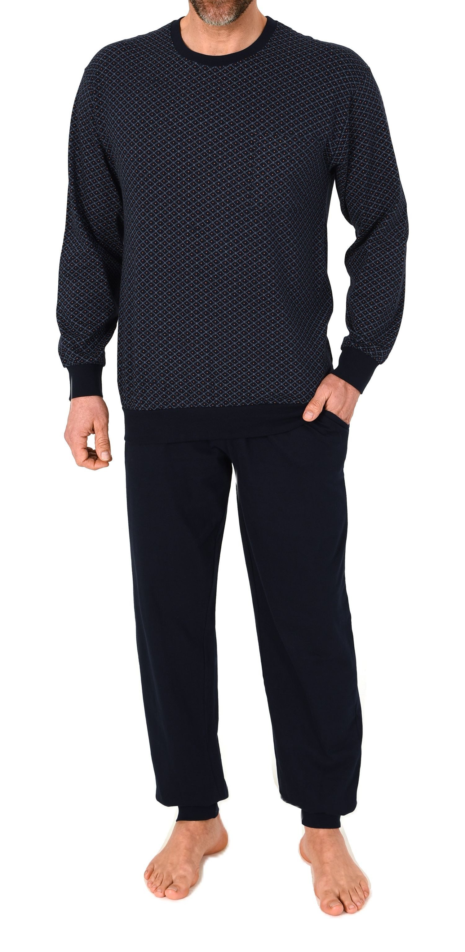 Pyjama Normann Herren Schlafanzug mit Bündchen Pyjama aus 100 % Baumwolle