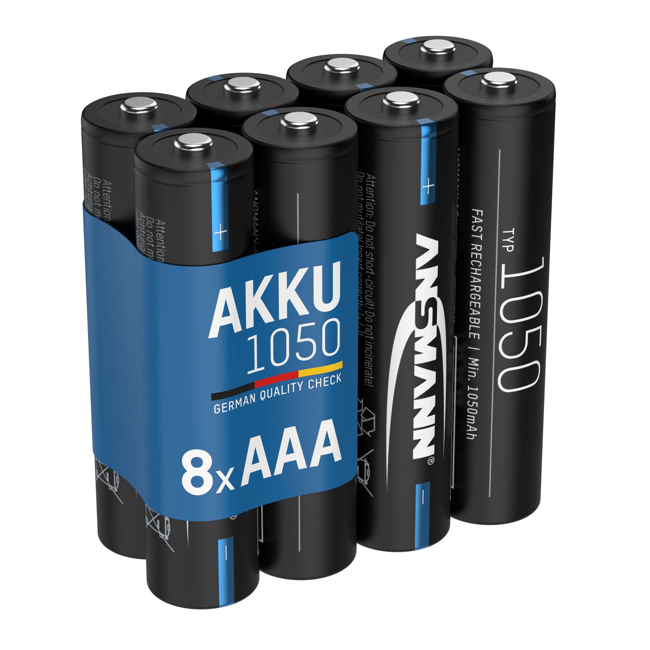 ANSMANN AG Akku AAA 1050mAh NiMH 1,2V - wiederaufladbar, hohe Kapazität (8 Stück) Akku 1050 mAh (1.2 V)