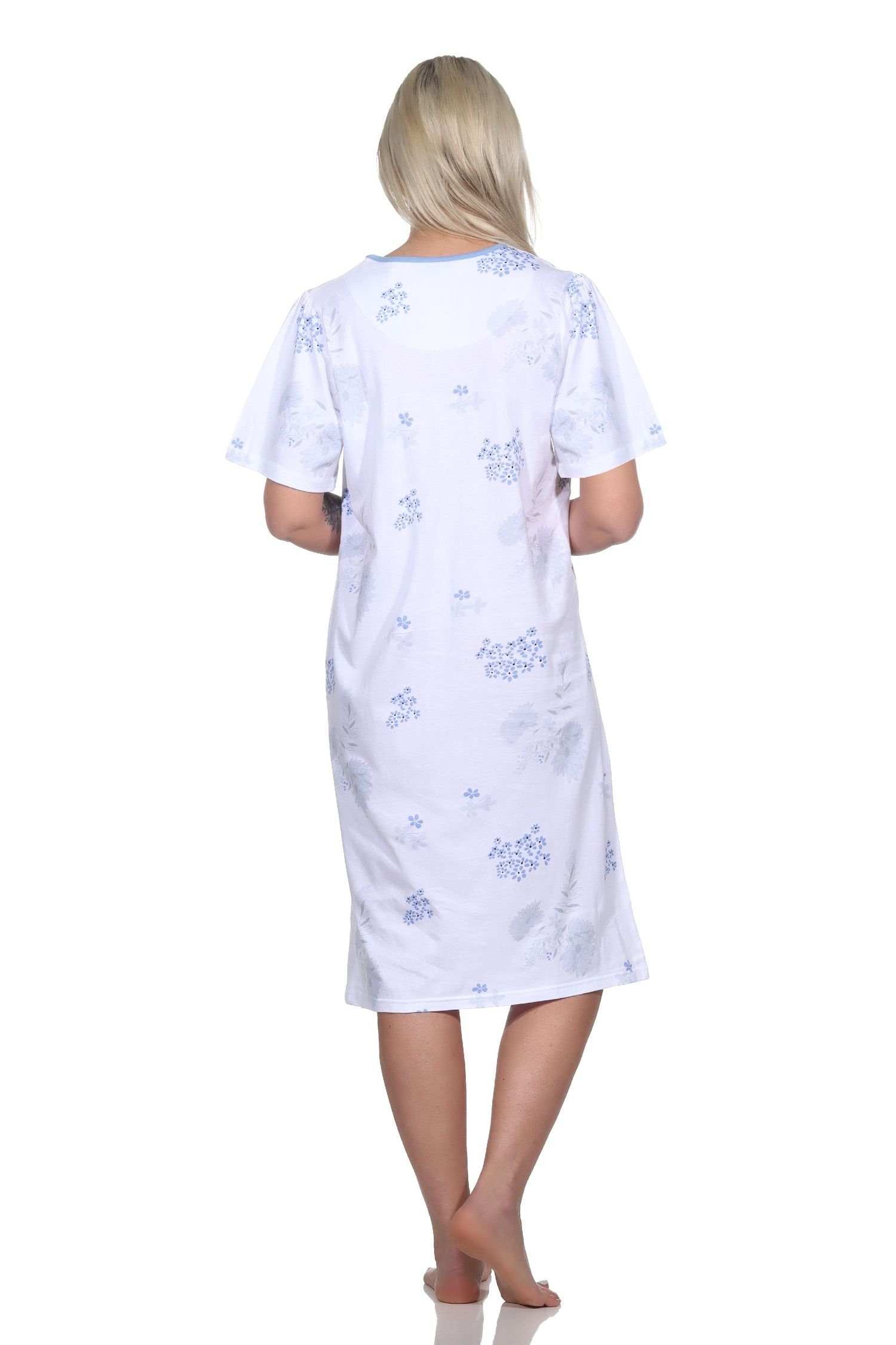 Normann Nachthemd Frauliches Damen klassischer hellblau kurzarm Optik in Nachthemd