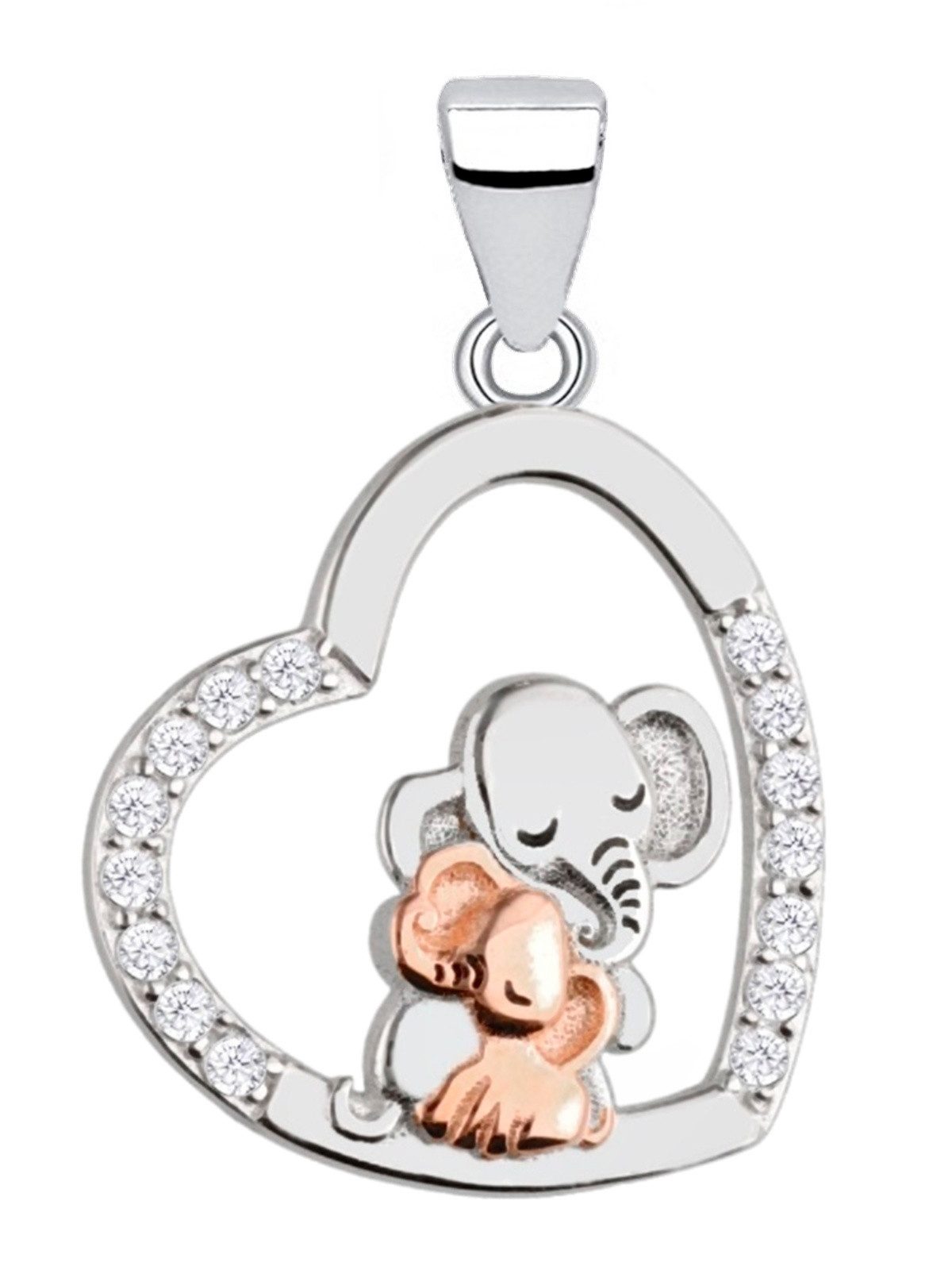 Kettenanhänger Silber Herz Elefant Zirkonia Anhänger 925 Sterling Echtschmuck