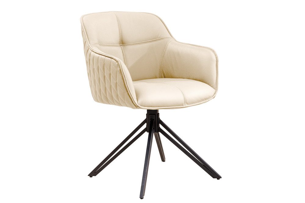 riess-ambiente Polsterstuhl EUPHORIA beige/schwarz – Echtleder, drehbar, Metall-Füße, mit Armlehne (Einzelartikel, 1 St), mit 180° Drehfunktion und Autoreturn – ideal für elegante Esszimmer