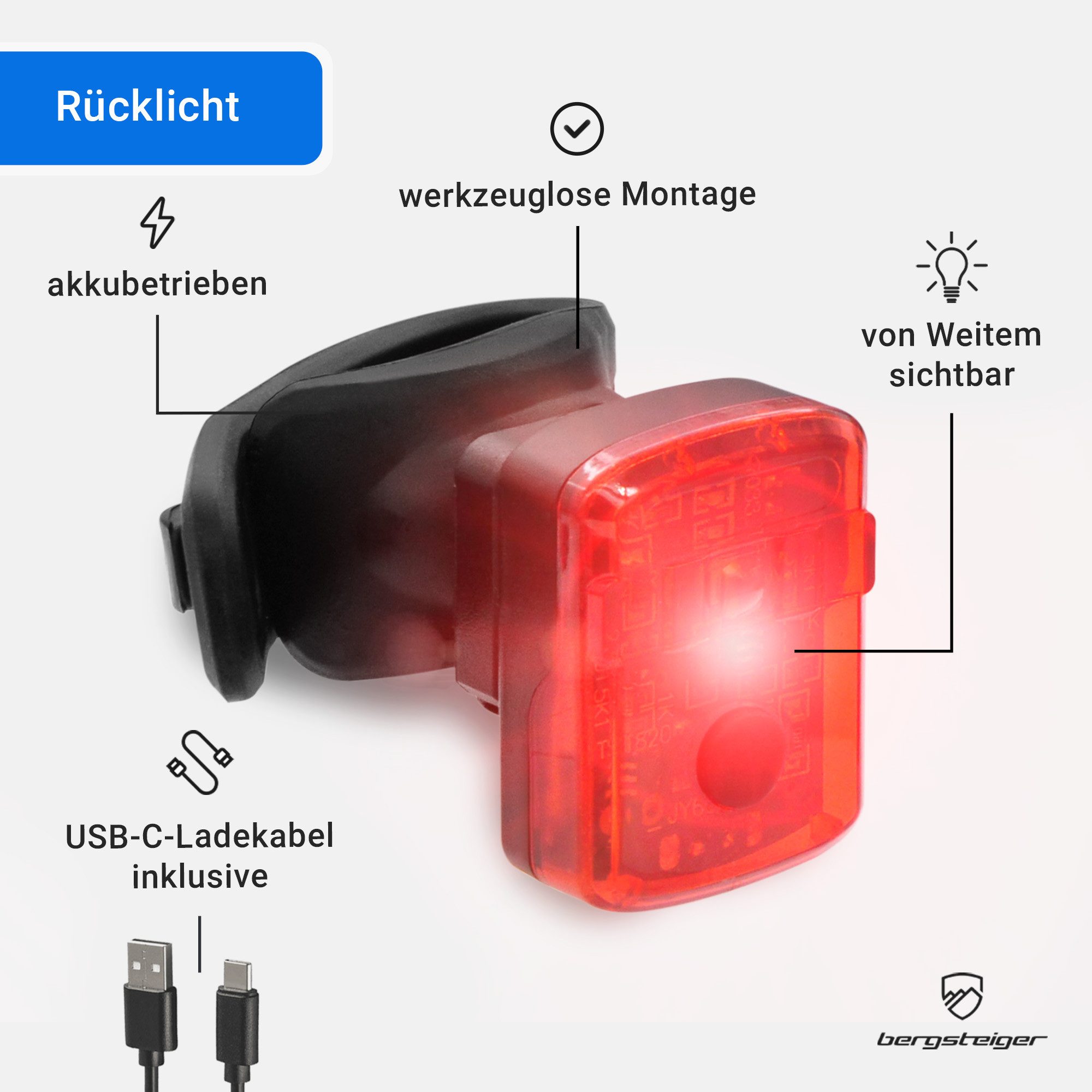 bergsteiger Fahrradbeleuchtung Licht LED Set, Lampenset, Fahrradbeleuchtung, Original Fahrrad-Zubehör – Bild 4 von 5