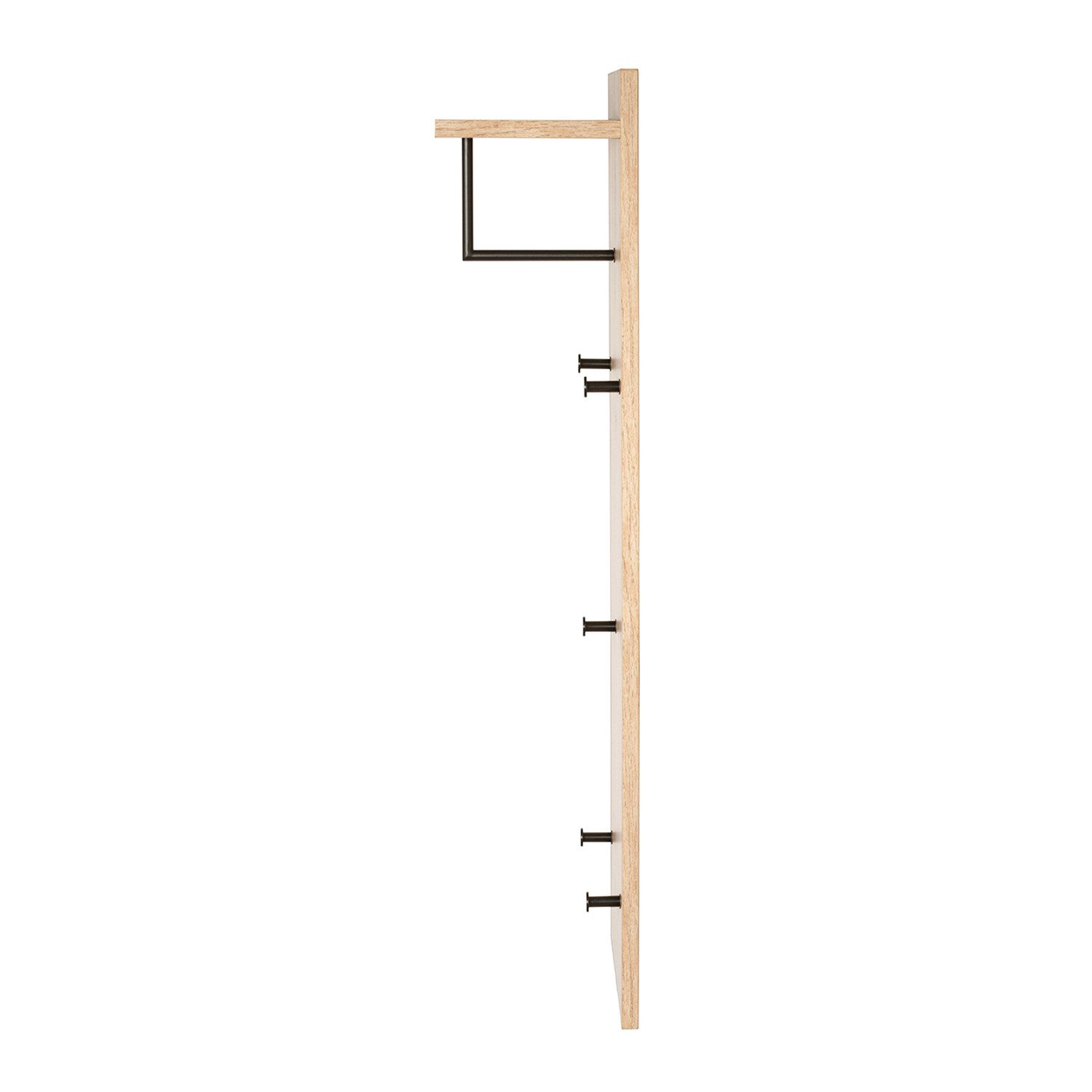 HAKU Garderobenständer PARMA 9 Garderobe - eiche-schwarz - MDF, Metall - H. 100cm x B. 30cm, (1xWandgarderobe, Wandhalterung - Wandhalter), Wandhakenleiste - Ha – Bild 5 von 5