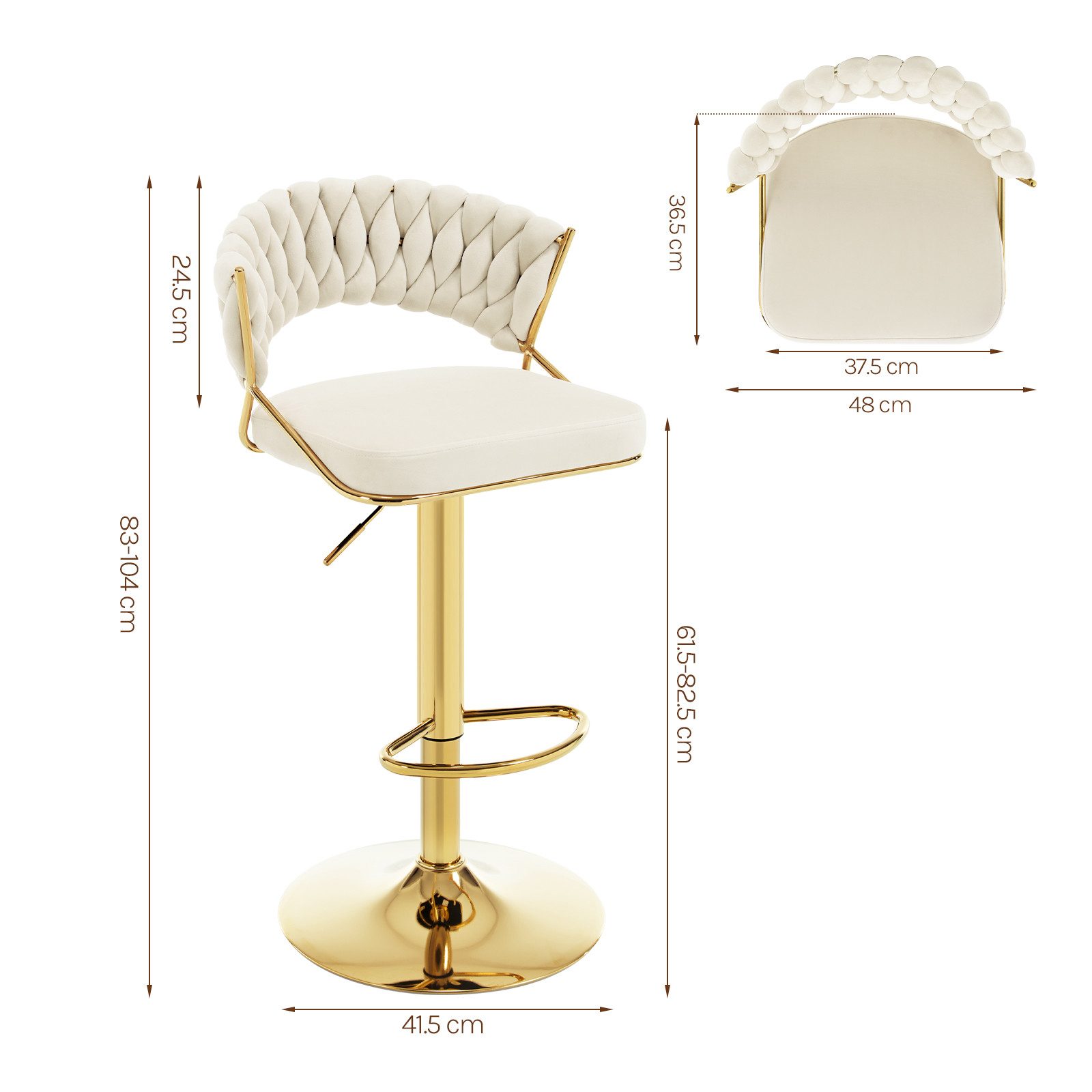 Woltu Barhocker (1 St), mit geflochtener Rückenlehne Fußstütze, Barstuhl Samt Metall