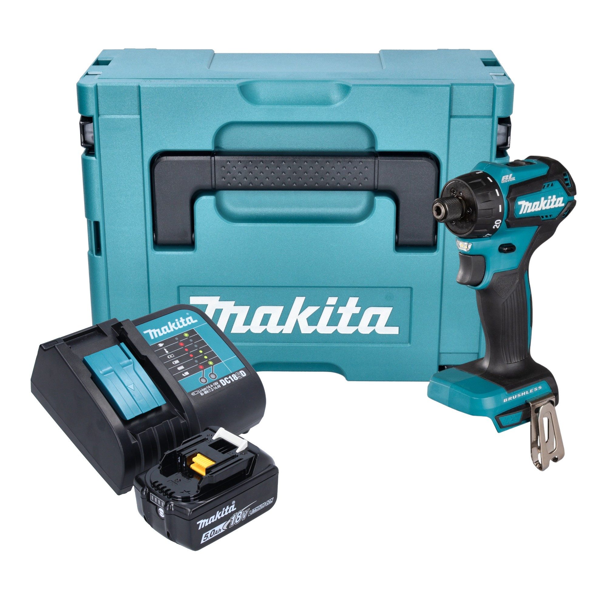 Makita Akku-Schrauber DDF 083 ST1J Akku Bohrschrauber 18 V 40 Nm 1/4'' Brushless