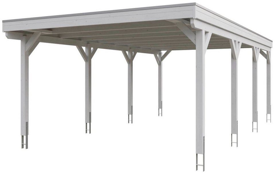 Skanholz Einzelcarport Grunewald, BxT: 427x796 cm, 395 cm Einfahrtshöhe,  mit EPDM-Dach, Flachdach-Carport, farblich behandelt in weiß