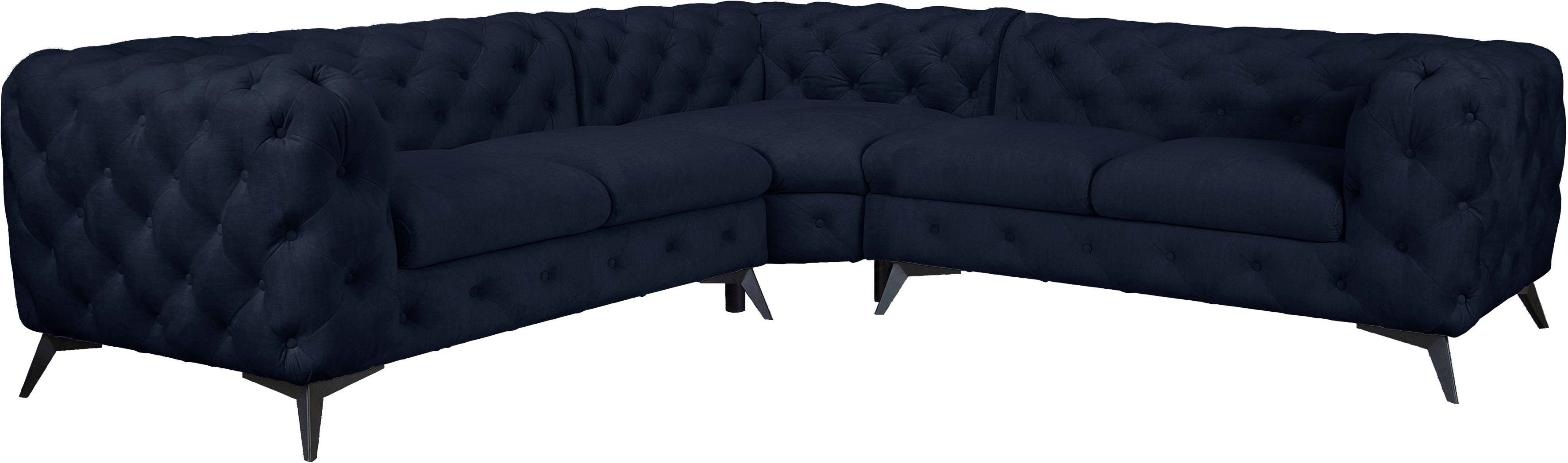 Home affaire Chesterfield-Sofa Ecksofa GLYNIS L-Form mit Wellenunterfederung, Maße B/T/H 264/264/75cm, aufwändige Knopfheftung, moderne Chesterfield Optik, Fußfarbe wählbar