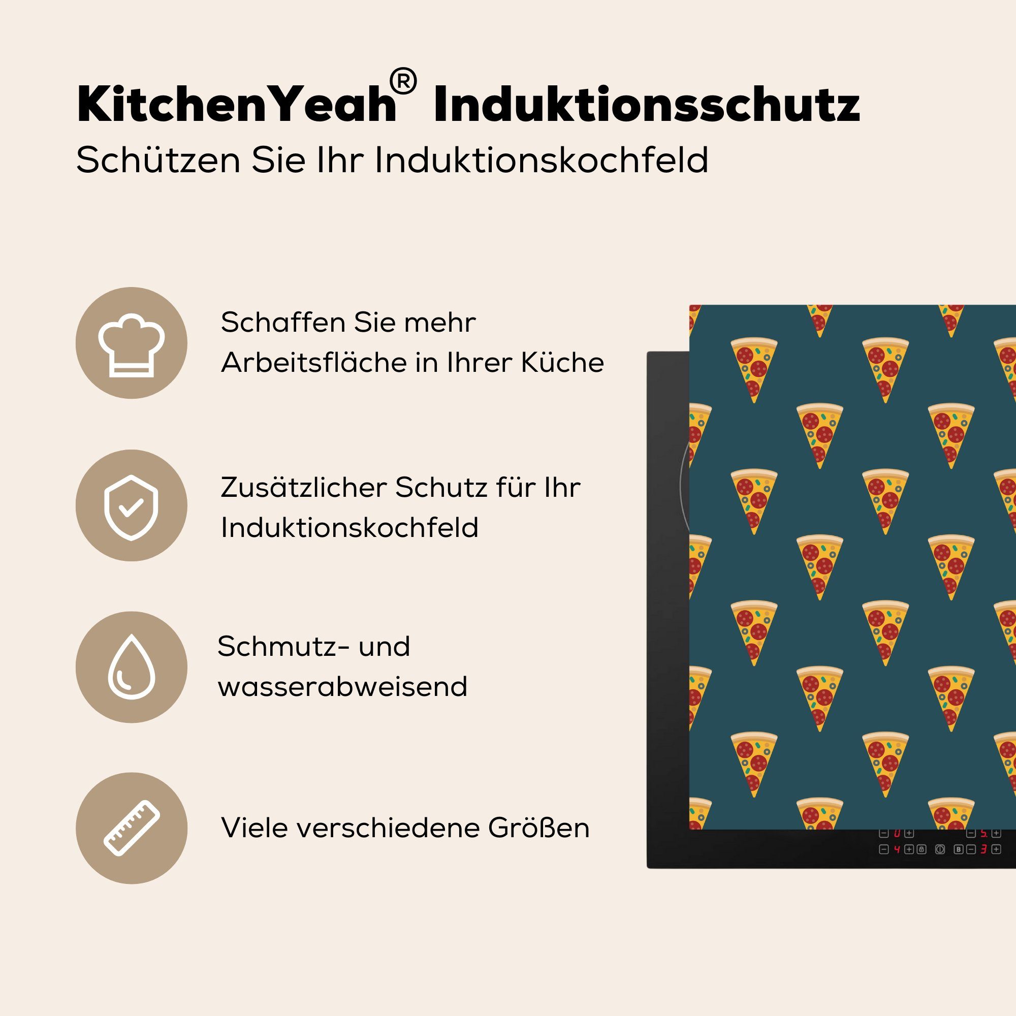 Ceranfeldabdeckung, Kartusche für Pizza 78x78 (1 Vinyl, Arbeitsplatte Grün, tlg), MuchoWow - cm, Herdblende-/Abdeckplatte küche -