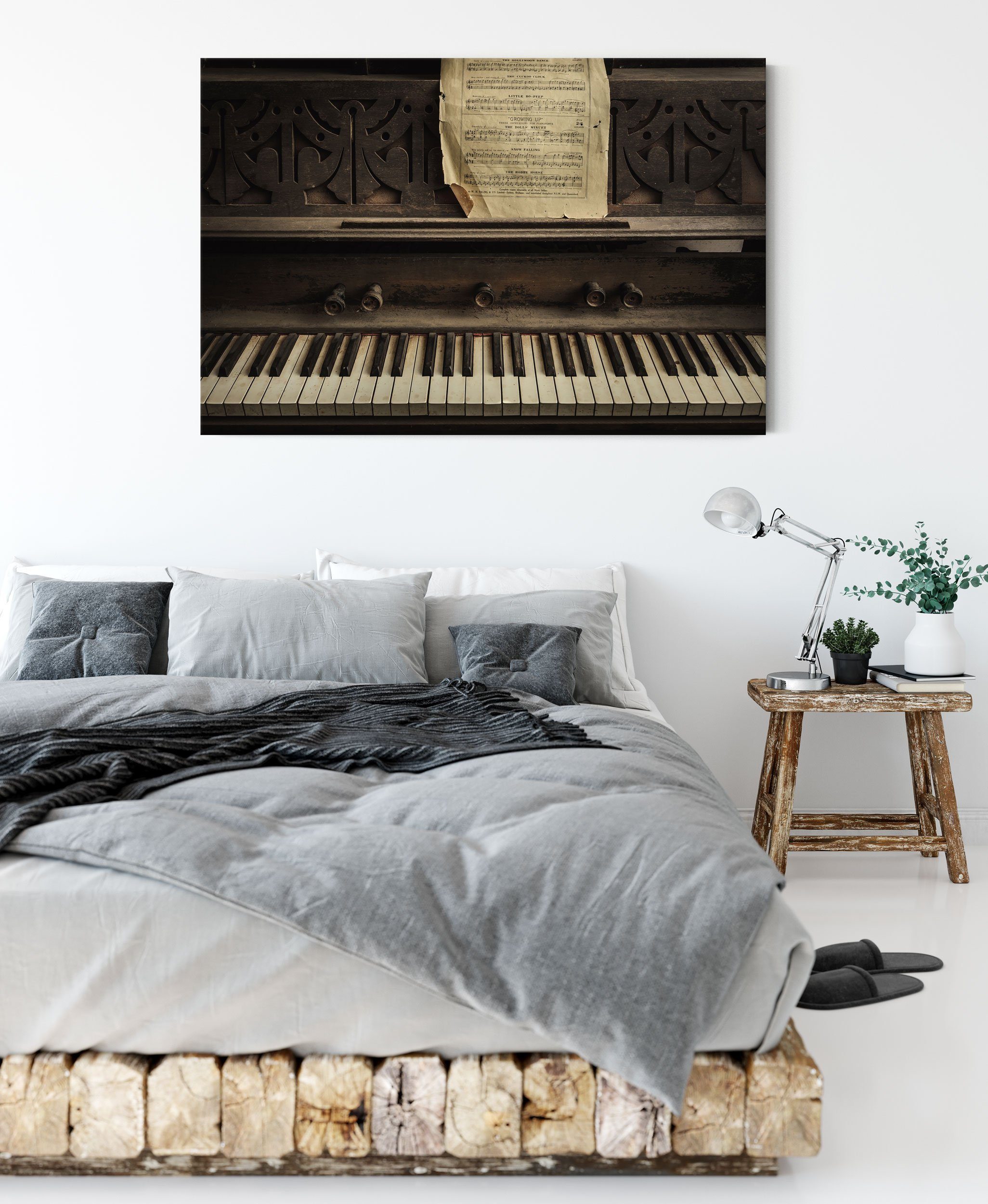 Klavier Notenblatt inkl. Leinwandbild Zackenaufhänger mit Klavier mit St), Leinwandbild Notenblatt, fertig (1 bespannt, Pixxprint