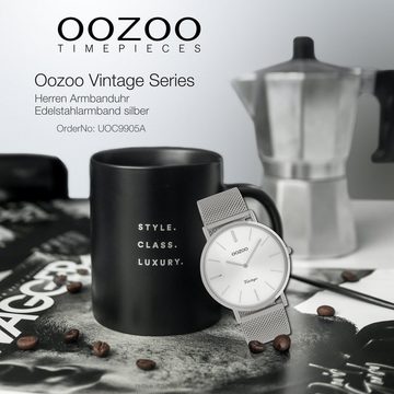 OOZOO Quarzuhr Oozoo Herren Armbanduhr silber Analog, Herrenuhr rund, groß (ca. 40mm) Edelstahlarmband, Fashion-Style