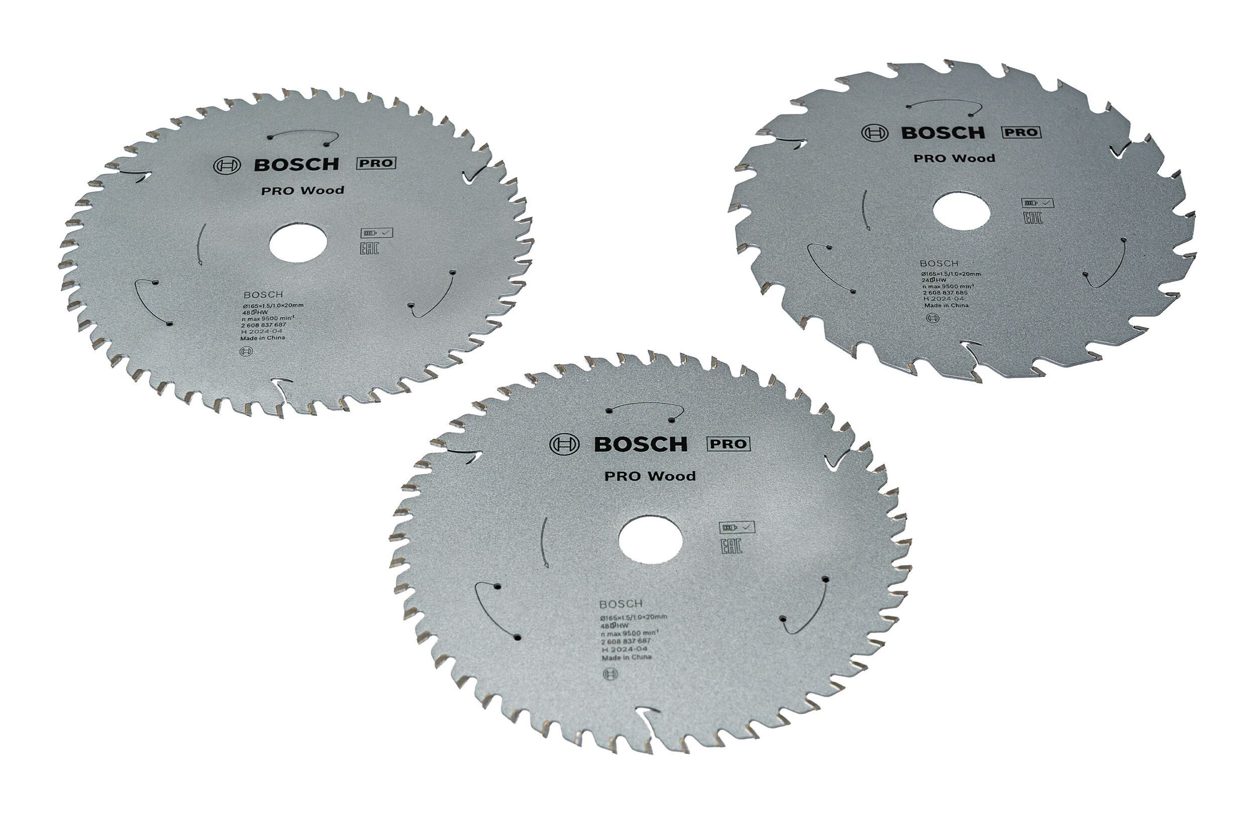 BOSCH Kreissägeblatt Pro Wood (3 Stück), Wood 165 mm, kabellos, Promo-Pack - 3er Pack
