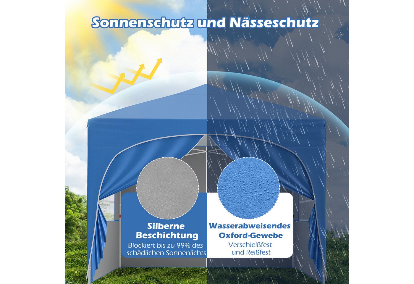 Thumbnail - COSTWAY Faltpavillon, mit 4 Seitenteilen, Gartenzelt mit 4 abnehmbaren Seitenwänden, 3 Höhen