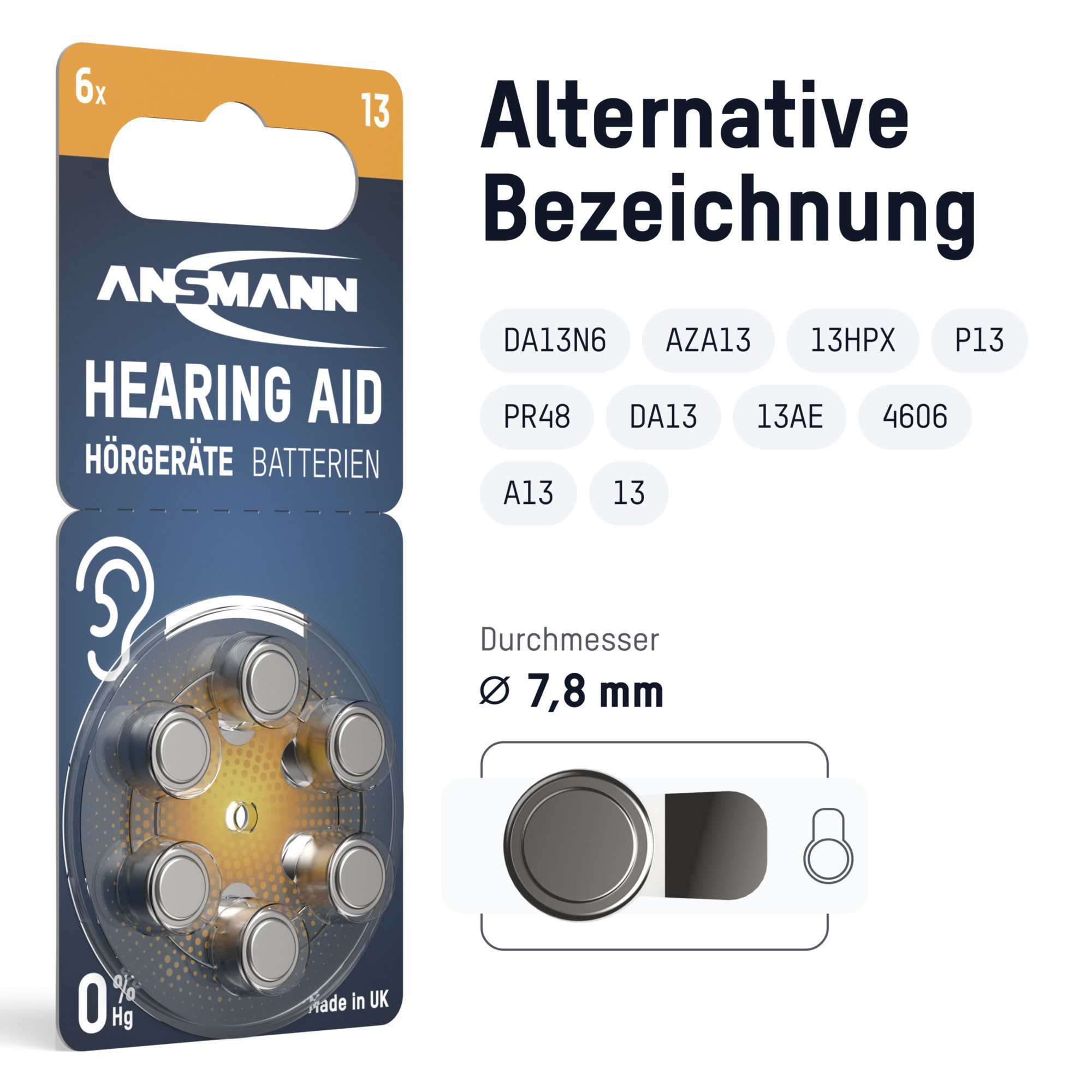 ANSMANN AG Hörgerätebatterien Typ 13 P13 PR48 ZL2, 120 Stück Knopfzelle