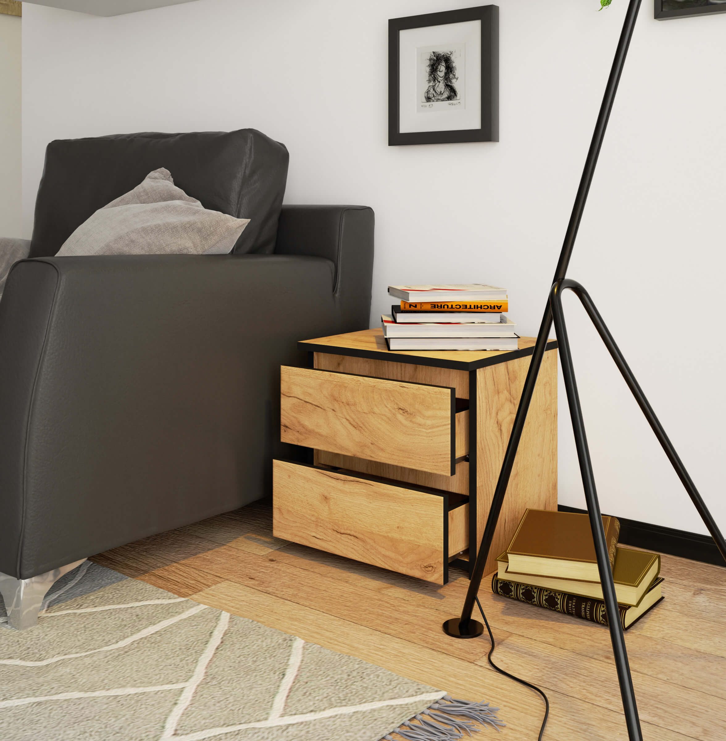 Home Collective Kommode 40 cm breit Holz Highboard Sideboard für Flur Schlafzimmer Wohnzimmer (Mehrzweckschrank Schrank schmal Kommode Schlafzimmer mit Schubladen), Kinderzimmer Organizer, 40 cm hoch mit 2 Schubladen Eiche