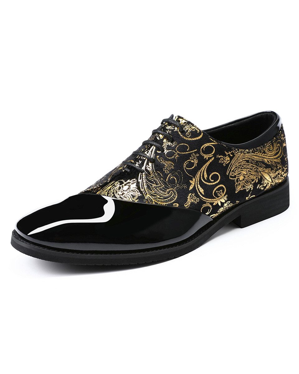 Allthemen Schnürschuh Herren Schnürschuhe mit Lackleder Jacquard Bequeme Businessschuh