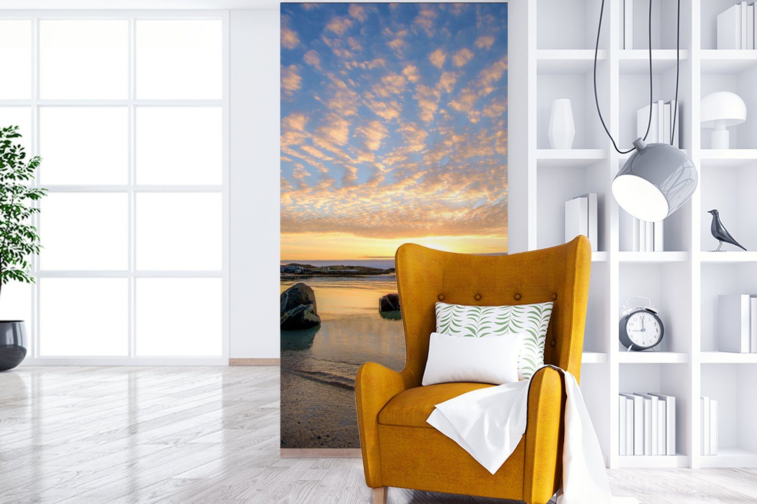 Fototapete Strand Matt, (2 Fototapete Wohnzimmer St), für Sonne bedruckt, Schlafzimmer Wolken, Küche, Vliestapete - MuchoWow -
