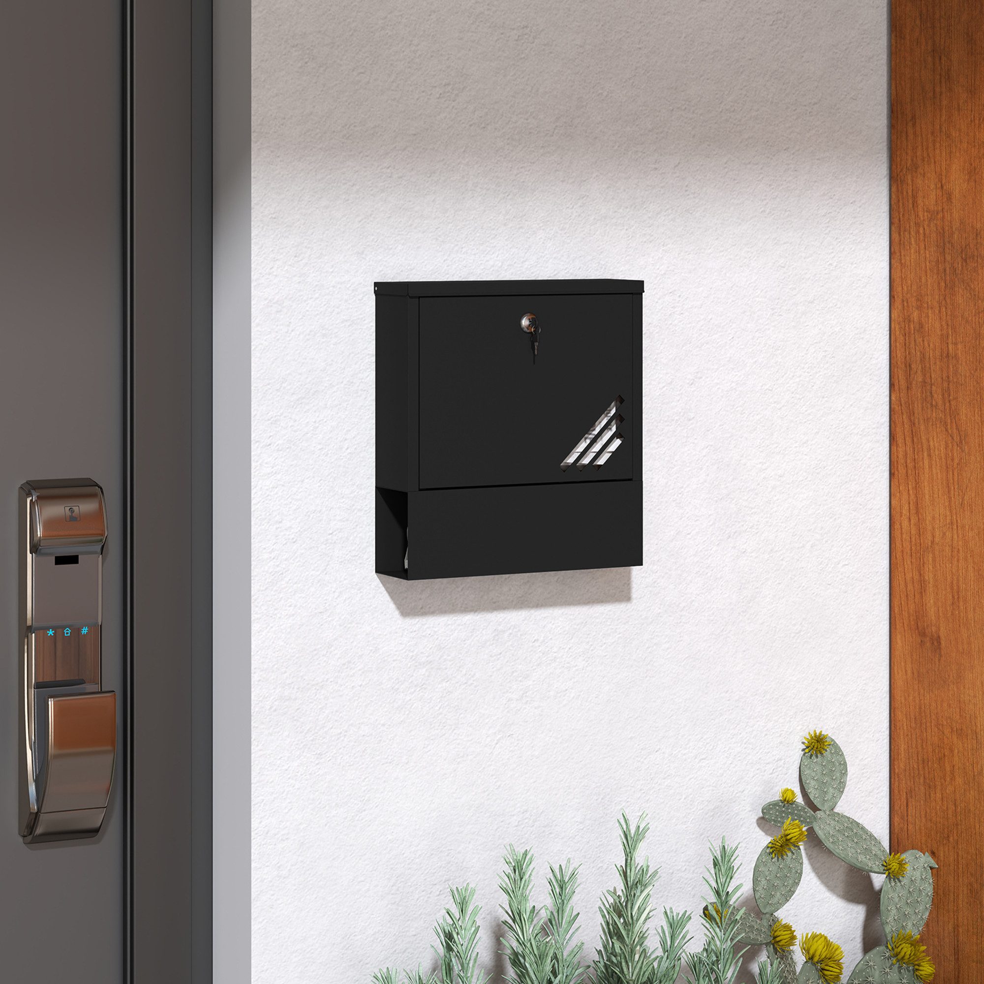 HOMCOM Briefkasten Schloss, Deckel, Kupferkern, aus Metall (Wandbriefkasten, 1-St., Postkasten), für Outdoor, Dunkelgrau, 30 x 8,5 x 32,5 cm