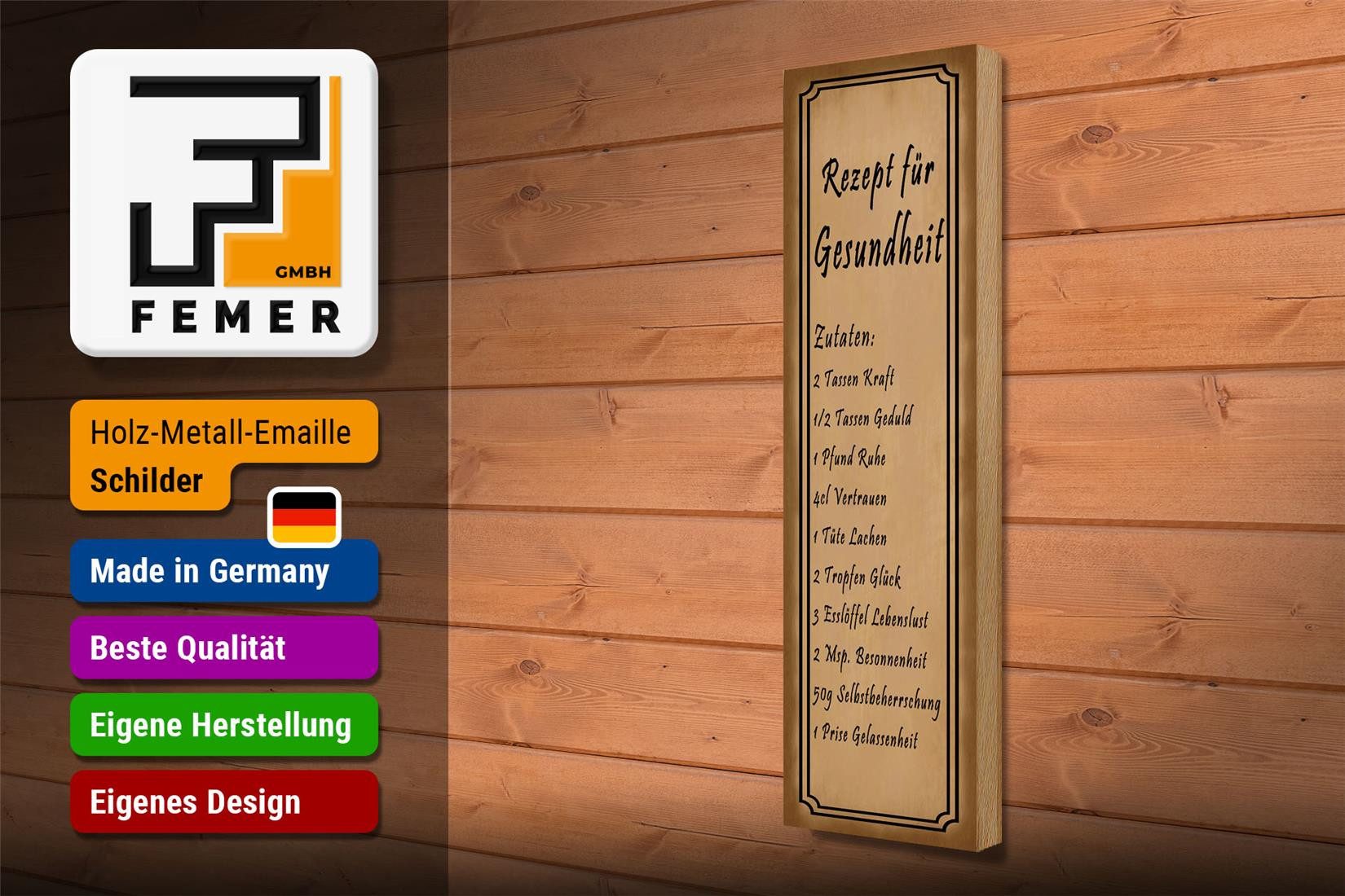 Femer GmbH Holzbild Spruch 10x46cm Rezept für Gesundheit 2 Tassen, Sprüche Zitate Lustiges (1 St), Glatte Holzfaserplatte (MDF), vorn beschichtet