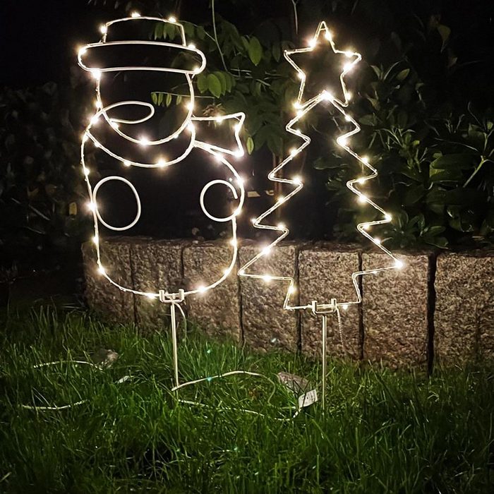 Mojawo Lichtervorhang 2er LED-Gartenleuchtstäbe Weihnachtsbeleuchtung Batterie Außenbeleuchtung Timer