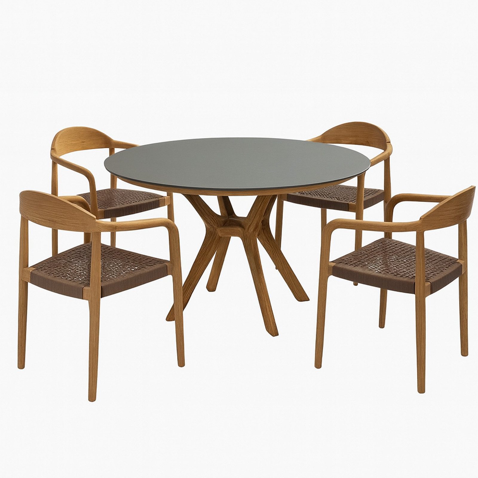 Endorphin Garten-Essgruppe Ibiza hochwertiges Teak Gartenset mit Keramik-Tischplatte, rund Ø120 c, (Essgruppe, 5-tlg., 5-teiliges Gartenset)