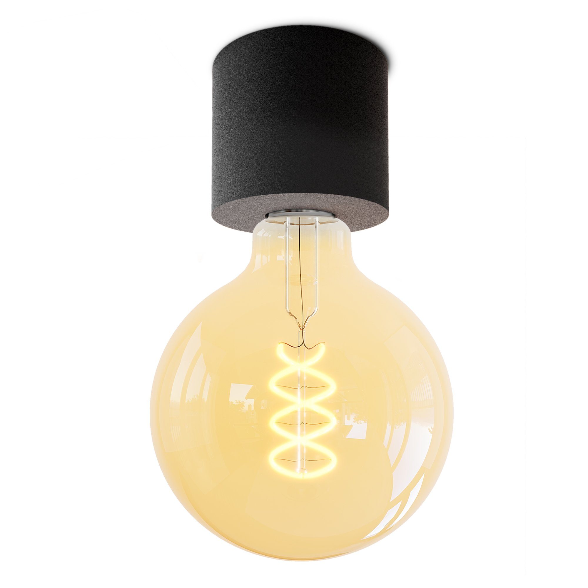 SSC-LUXon Aufbauleuchte NAMBI Deckenlampe schwarz mit Vintage LED E27 Globe XL Birne dimmbar, Extra Warmweiß