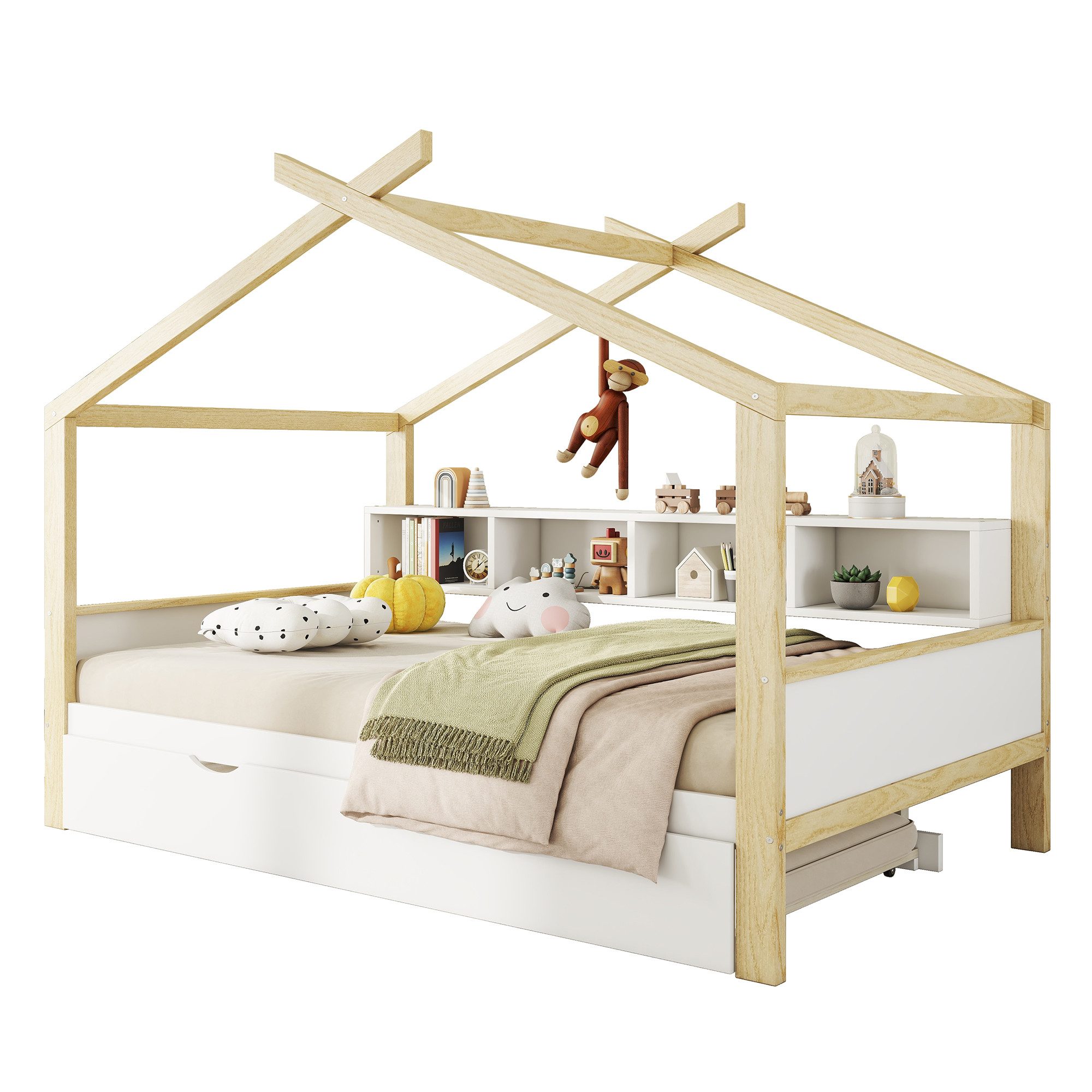 Flieks Kinderbett, Holzbett Hausbett 140x200cm mit günstig online kaufen