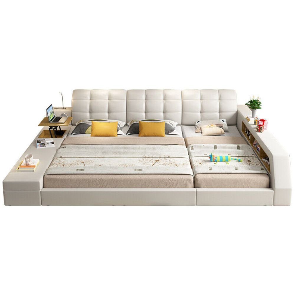 Made Betten in Multimediabett Sofort 180x200 Sitzer), Doppel Europe Sofa Multifunktions 3 Leder Regal Grau JVmoebel Ablage (2-tlg.,