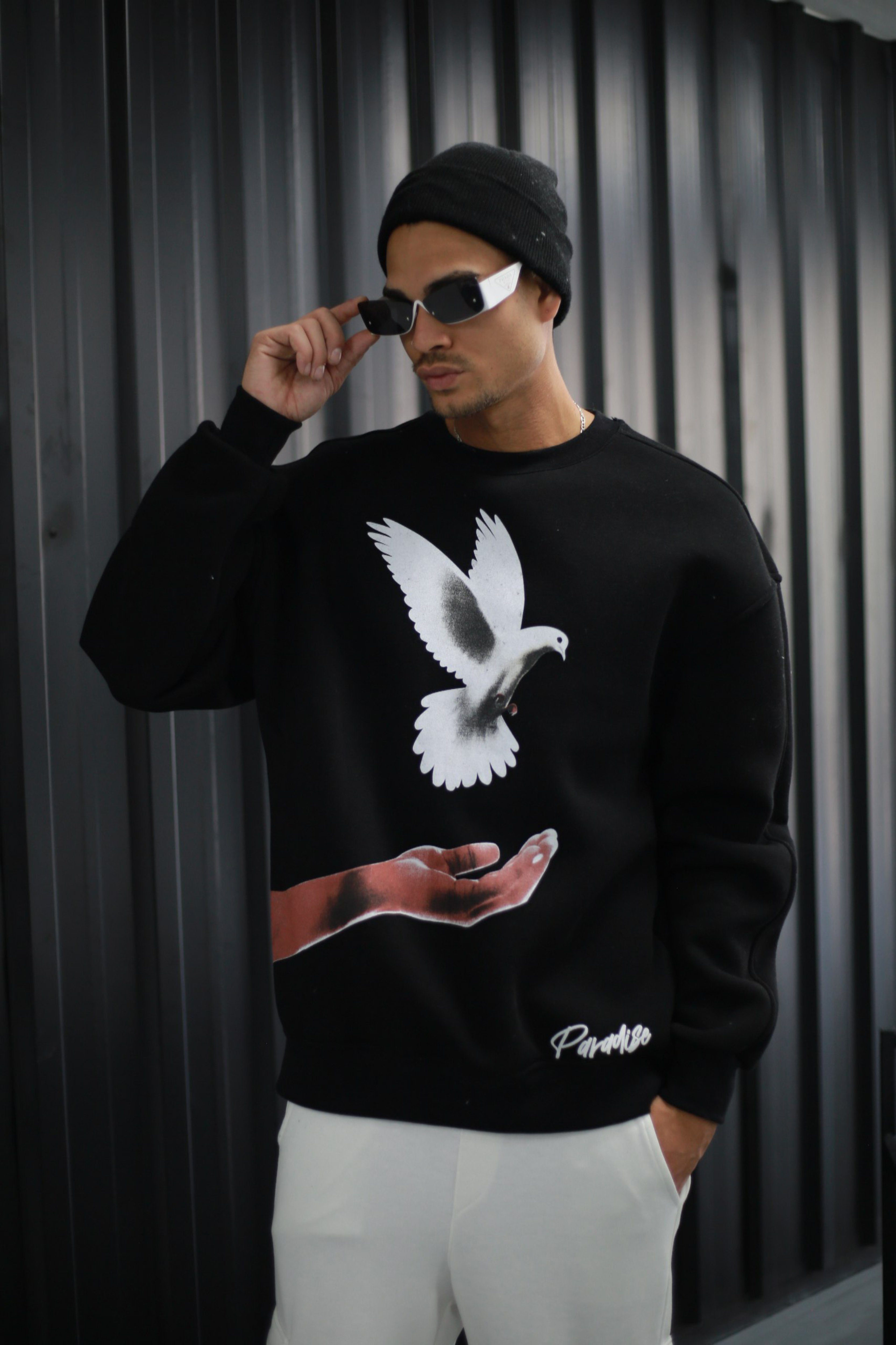 Megaman Jeans Sweatshirt Basic Sweatshirt I Pullover Herren aus Baumwolle & Elastan Print