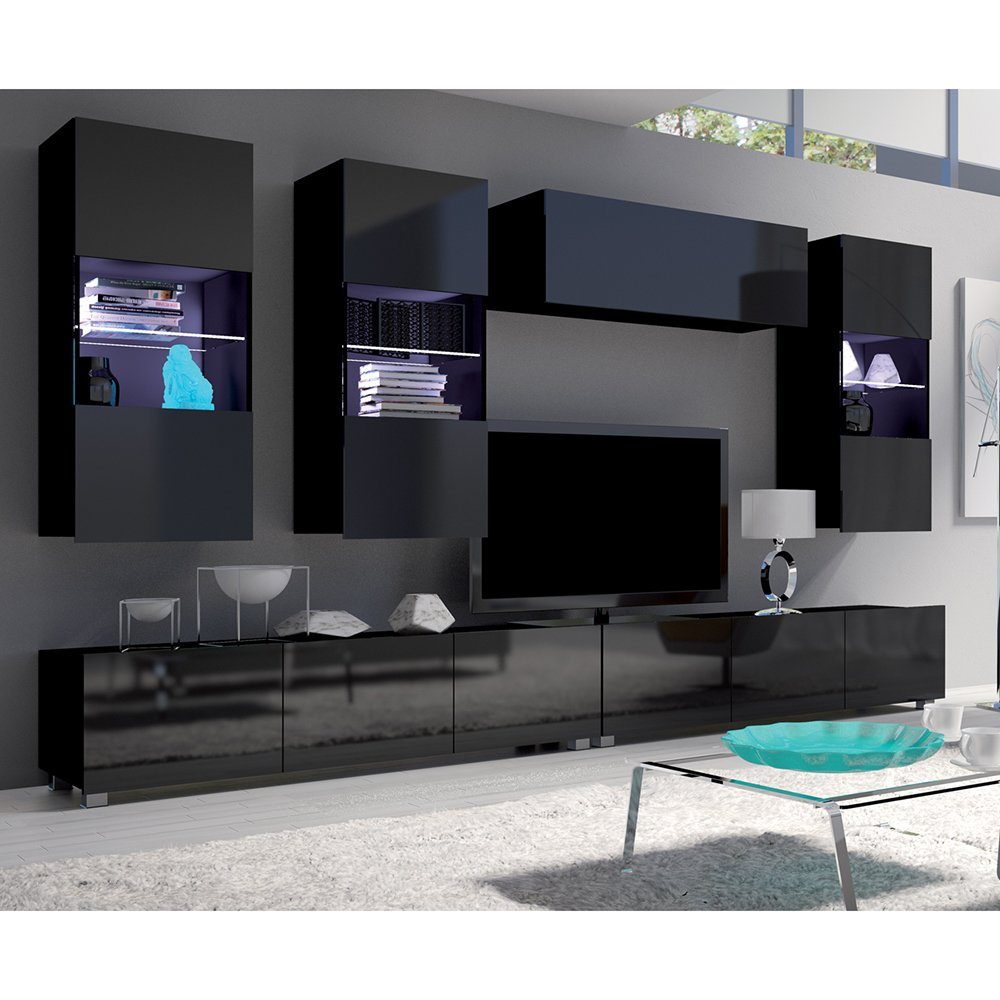 Lomadox Wohnwand CAIRNS-132, (6-St), in schwarz günstig online kaufen