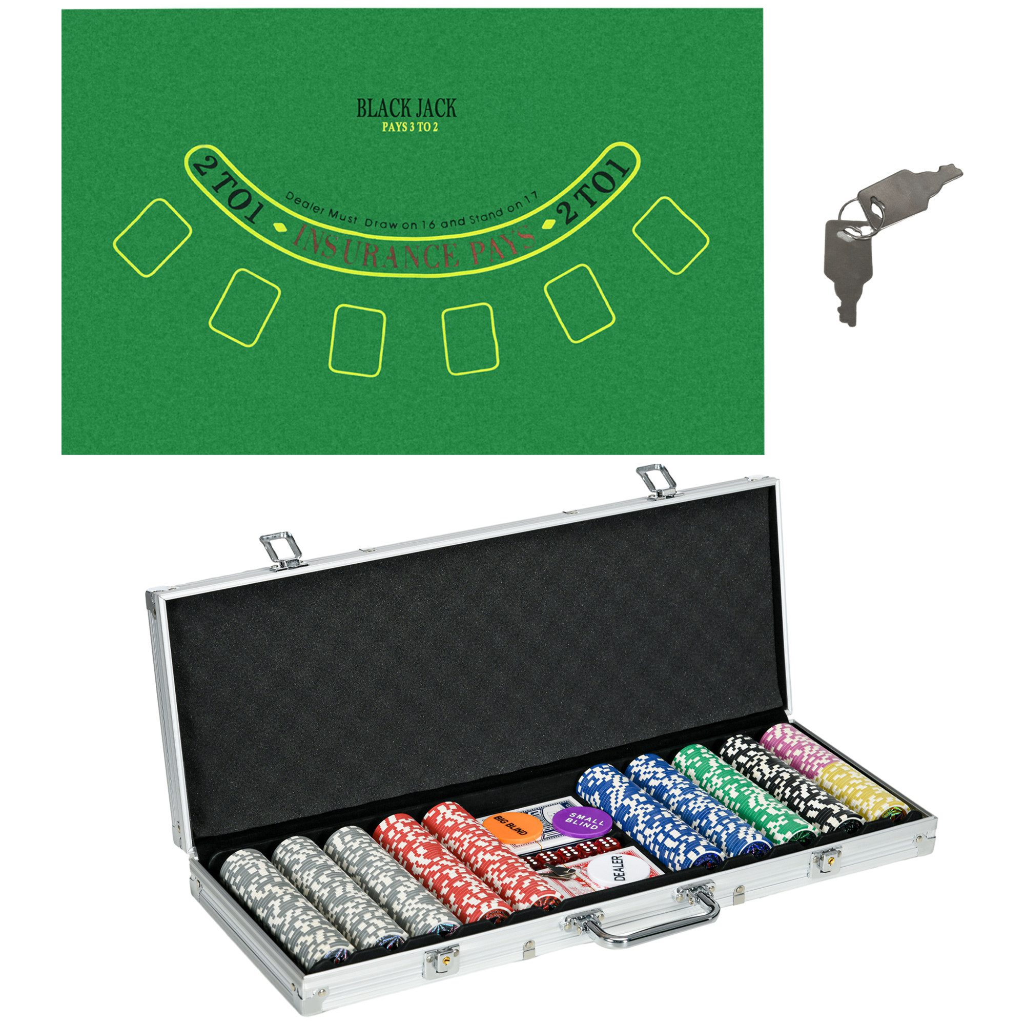 SPORTNOW Spiel 500 Pokerchips 11,5 Gramm, Pokerset mit Schloss, Strategiespiel, Silber 56 x 23,5 x 6,5 cm