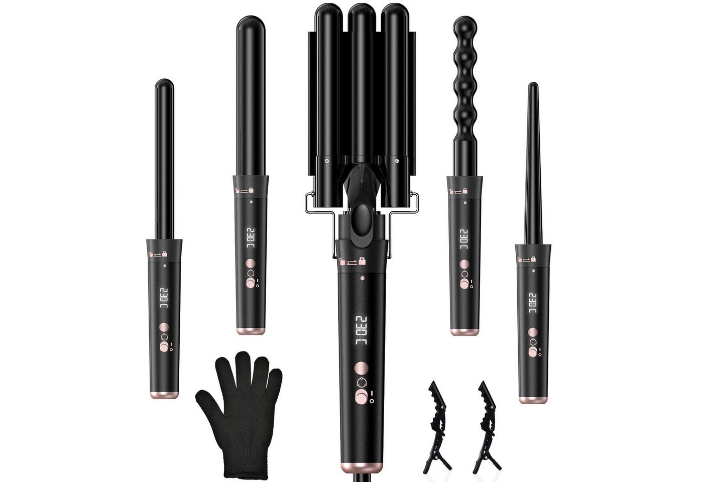 AIBISTAR Lockenstab 5-in-1 Multifunktion Lockenstylist, 5 Größen, 80–230°C, 30s Aufheizung, 9-28mm, 3 Temperaturbereiche – für feines/normales/dickes Haar