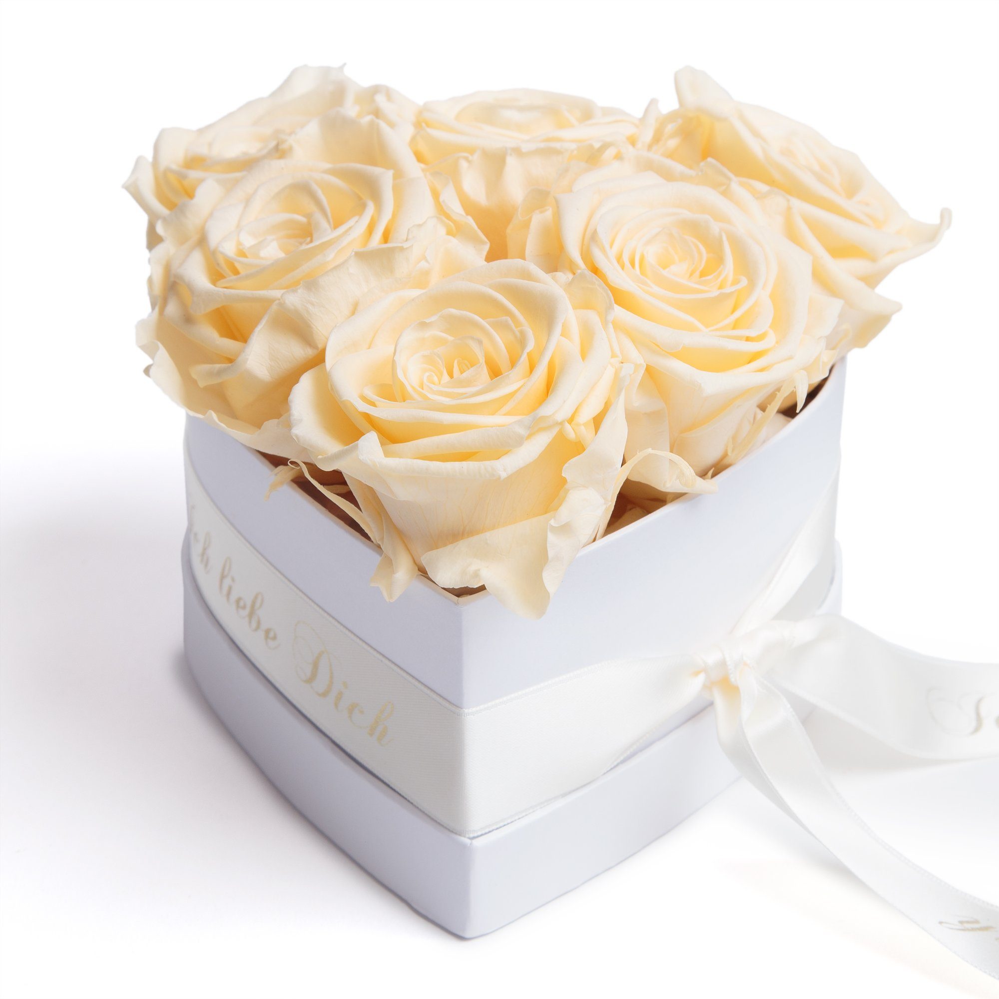 Kunstblume Infinity Rosenbox Herz 6 ewige Rosen Ich liebe Dich Geschenk Frau Rose, ROSEMARIE SCHULZ Heidelberg, Höhe 10 cm, Valentinstag Geschenk Frau Herz Champagner