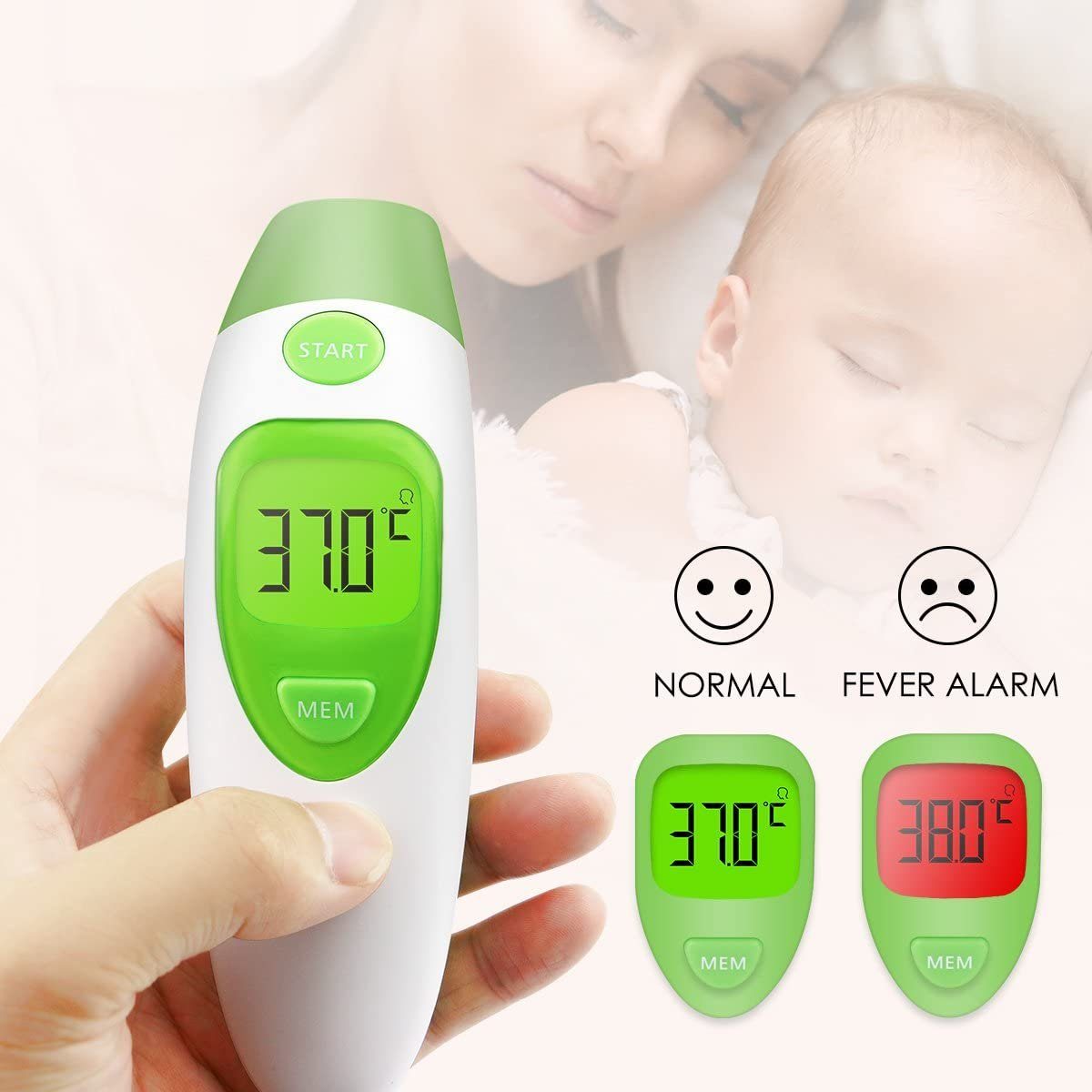 Broadcare Ohr-Fieberthermometer, 4in1 Infrarot Fieberthermometer Stirn Stirnthermometer kontaktlos digital Thermometer Ohr LCD