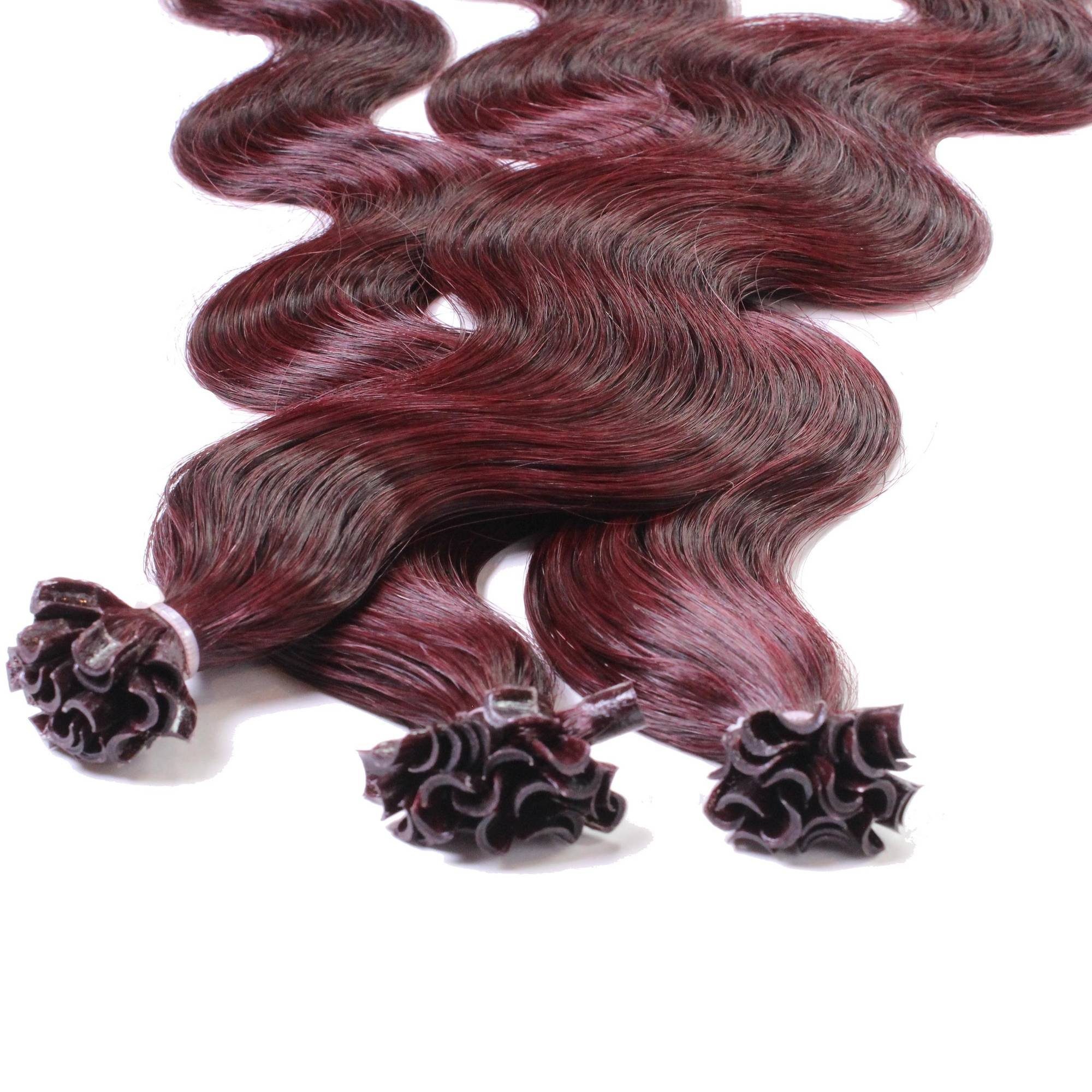 40cm gewellt Extensions Violett Echthaar-Extension Hellbraun hair2heart #55/66 0.5g Bonding