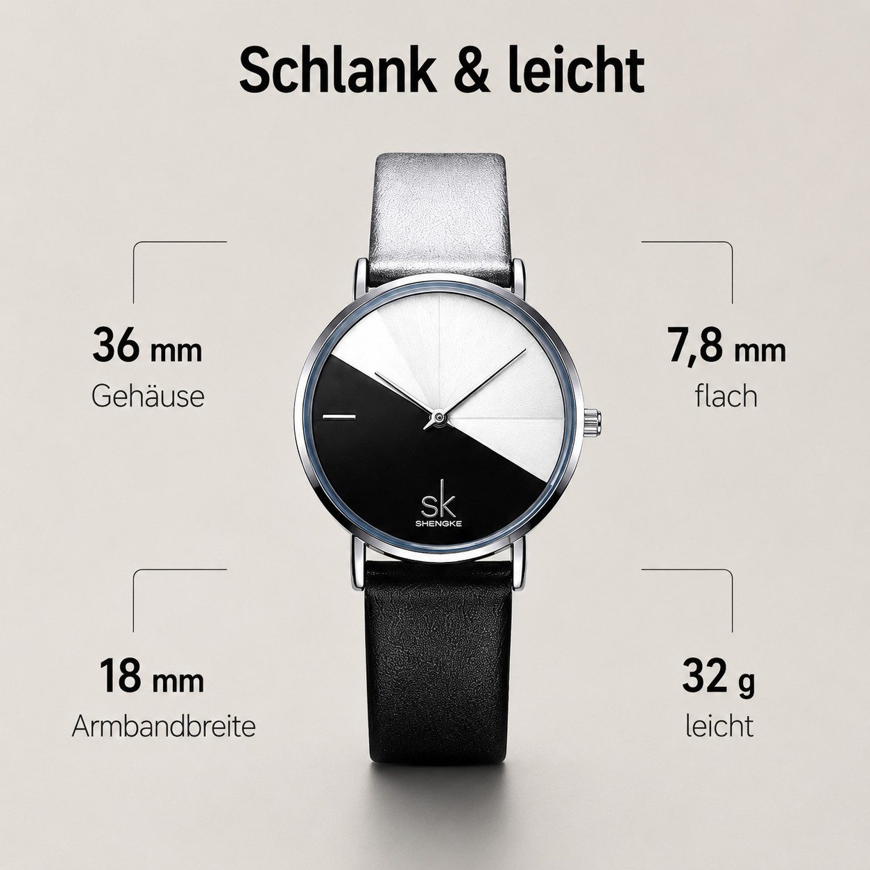 Toomoke Quarzuhr mit Echtlederarmband, elegante Analoguhr Damen Armbanduhr, (Businessuhr mit geometrischem Zifferblatt, klassisch elegant), 36 mm Gehäuse, 7,8 m – Bild 4 von 5