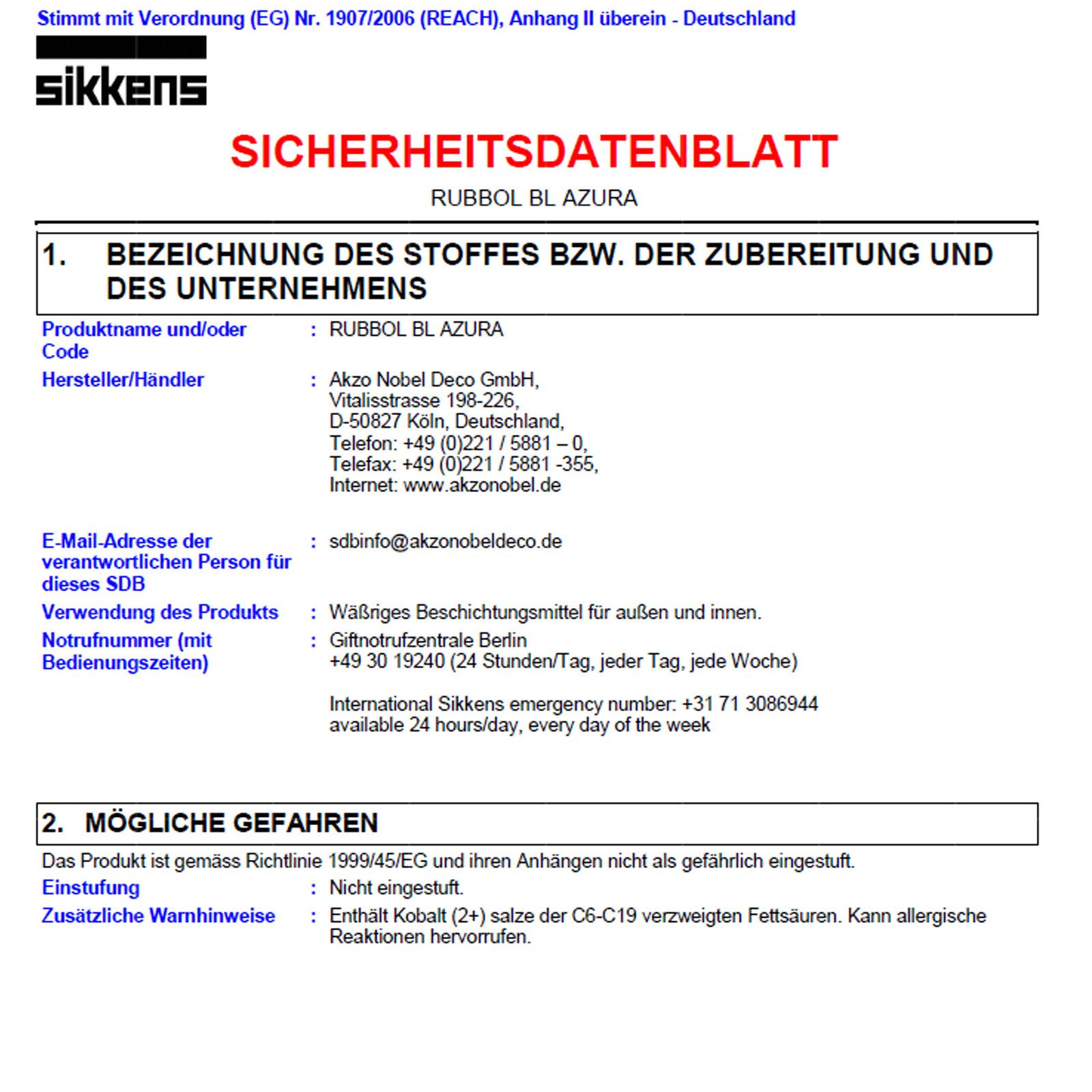 Sikkens Lack RUBBOL BL AZURA - 2.5 LTR (WEISS)